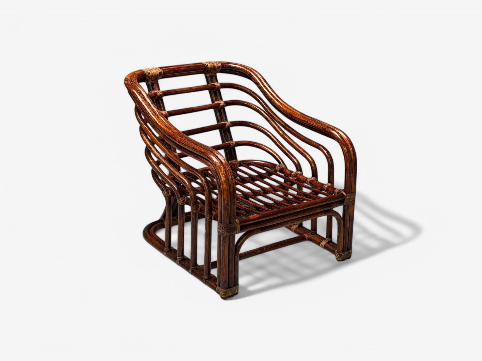 Brown Jordan, Mid-Century Modern, Bamboo, Camel Fabric, Lounge Chairs, 1960s