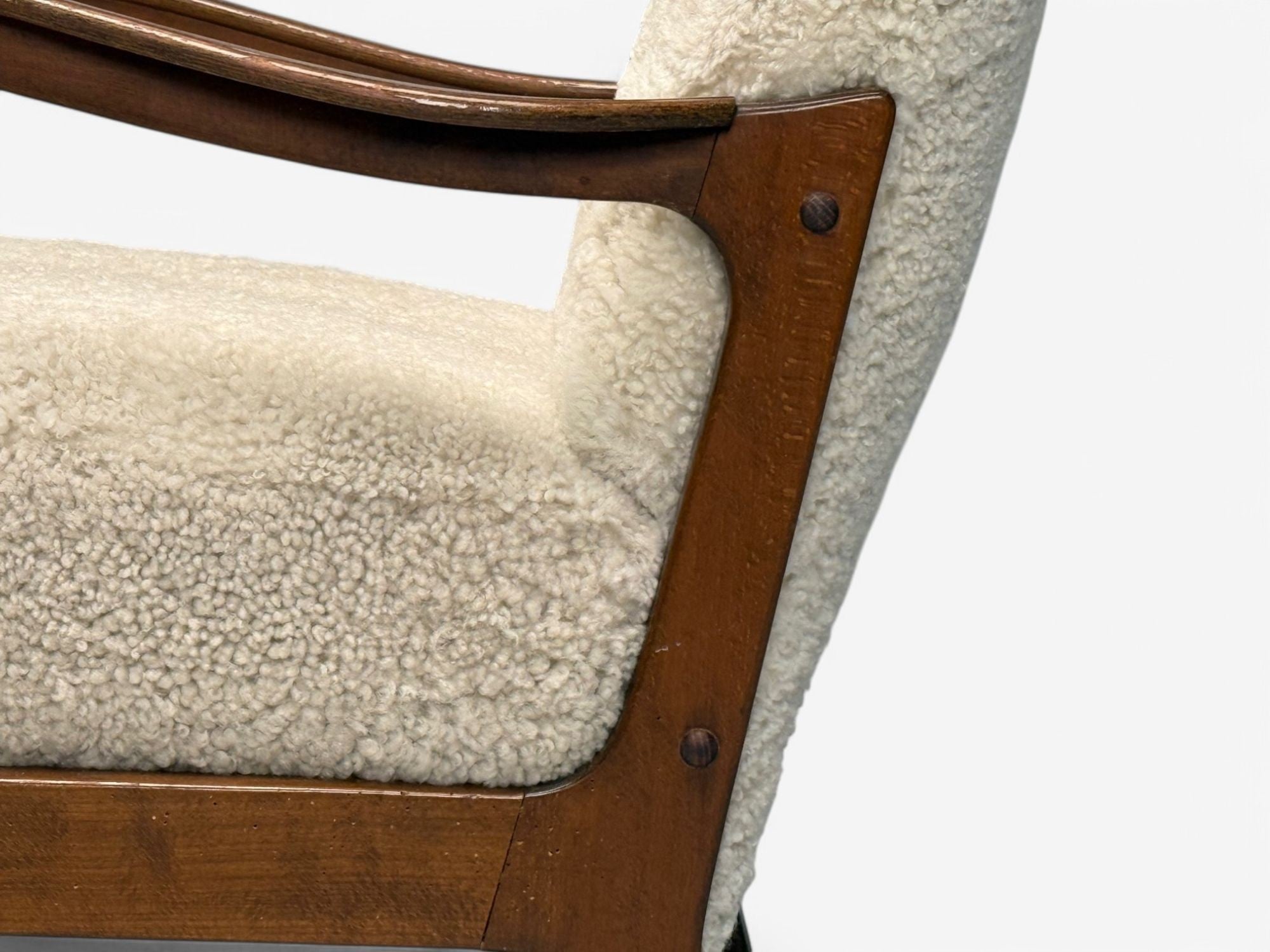 Danish Mid-Century Modern, Beige Sheepskin, Beech, Lounge Chair, Denmark, 1960s