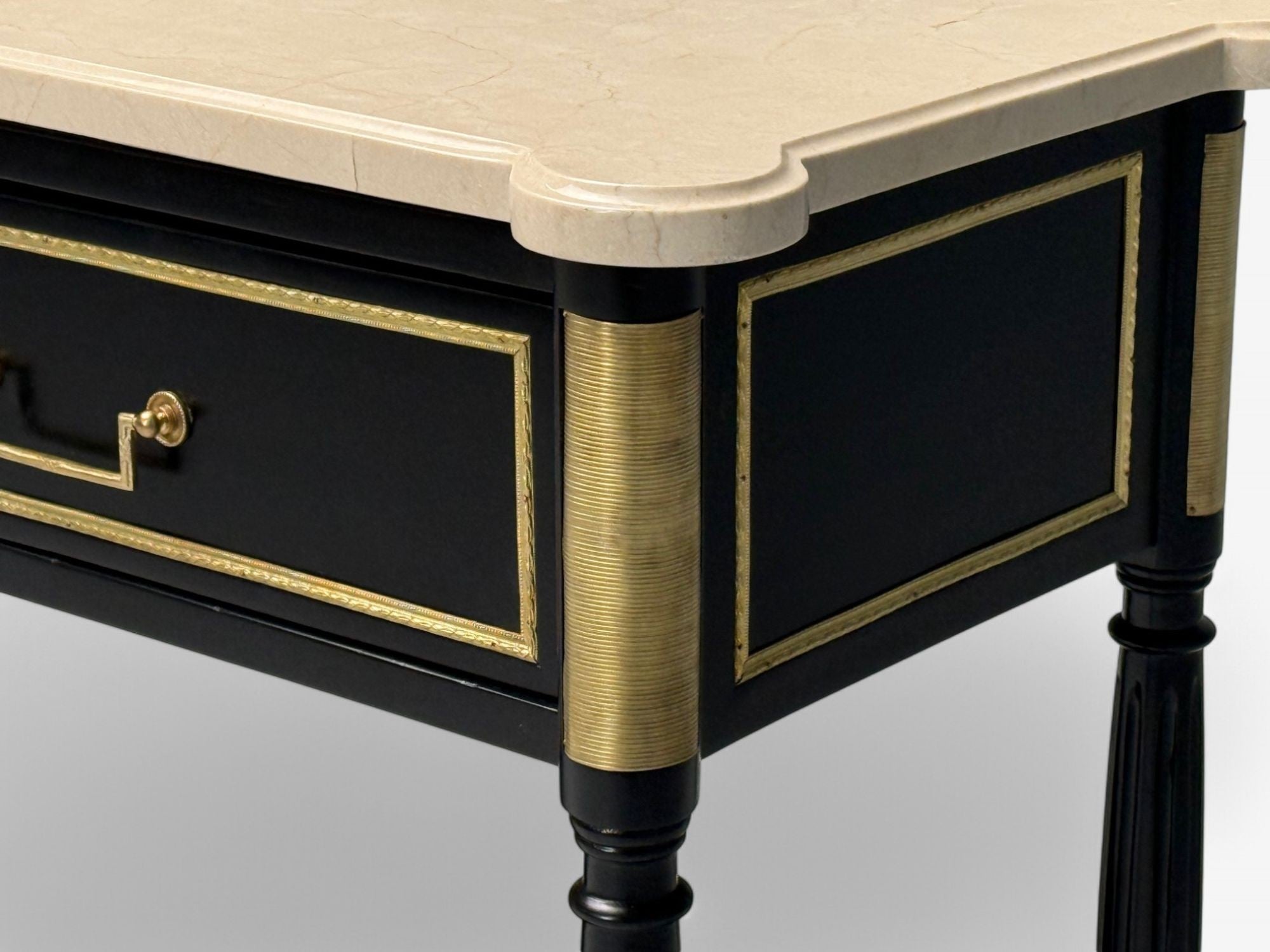 Maison Jansen attr, Hollywood Regency, Satin Black Mahogany, Large Console Table