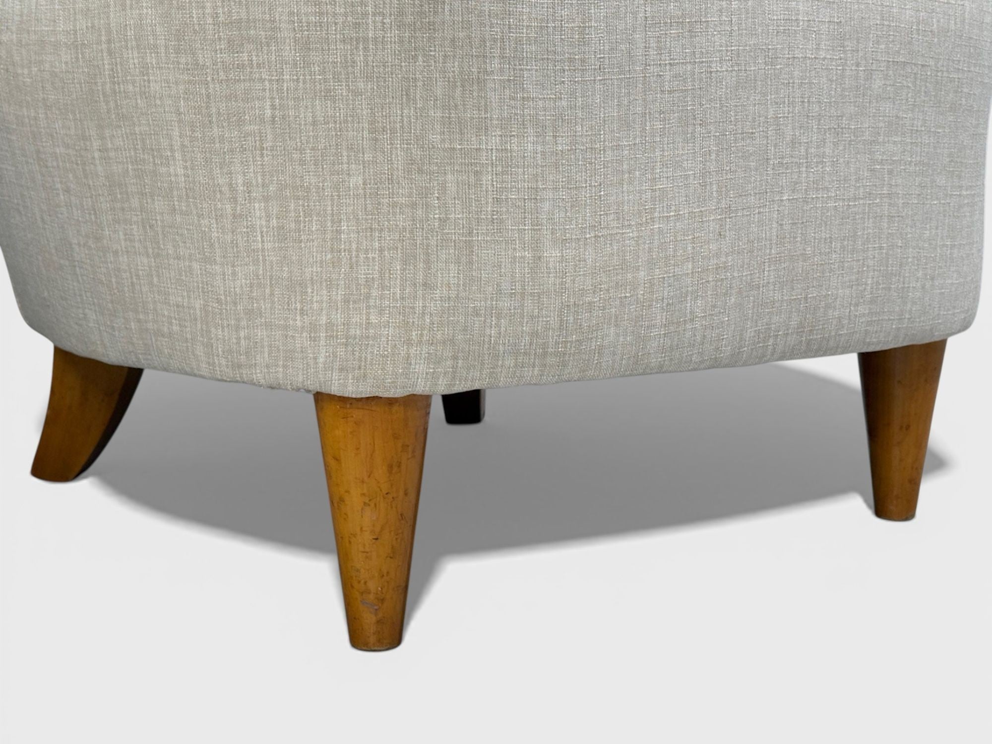 Carl-Johan Boman, Easy Chairs, Beige Linen, Wood, Finland, 1950s