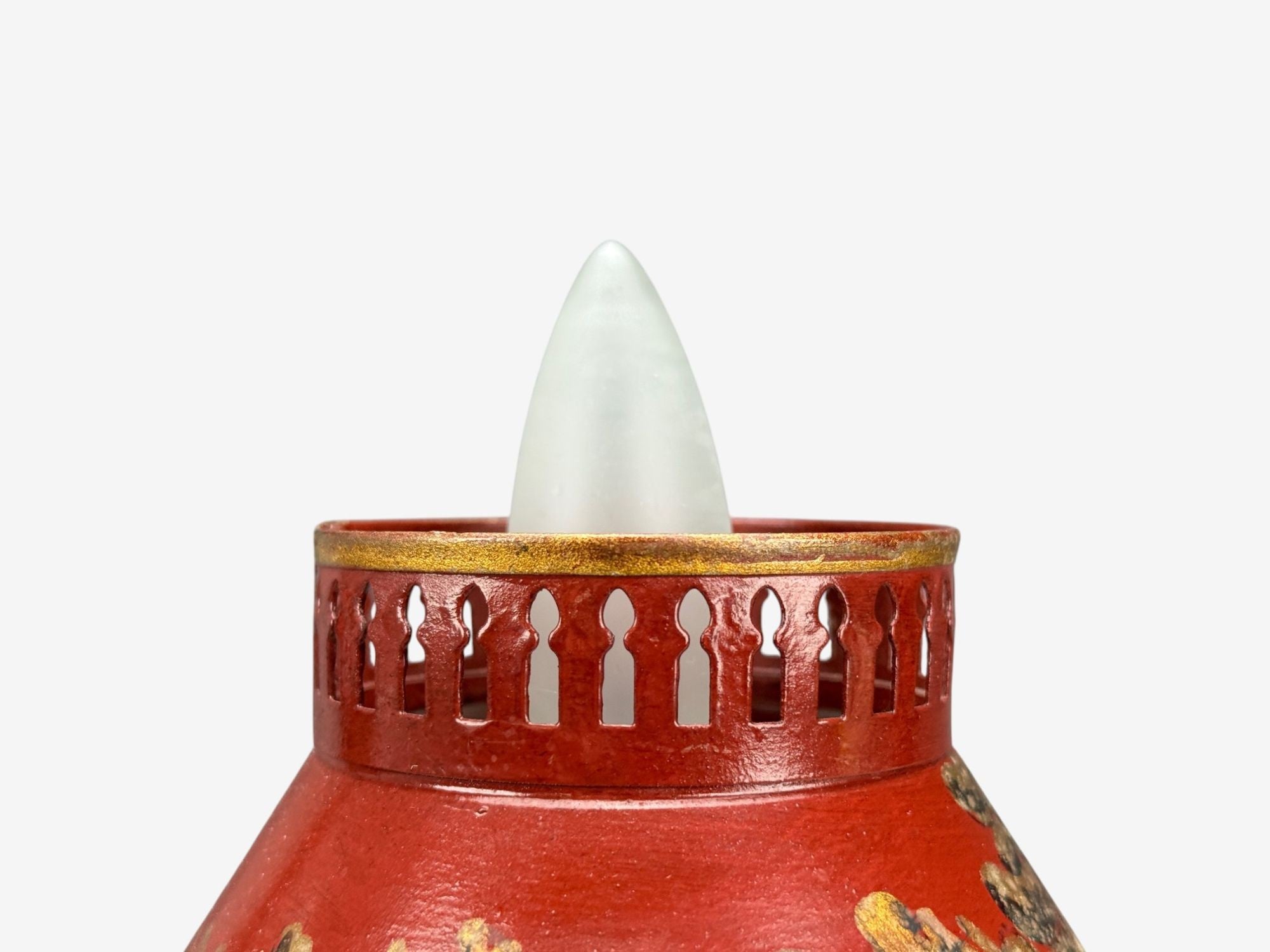 Chinese Export, Painted Metal, Brass, Red Japanned Table Lamp, 20th C.