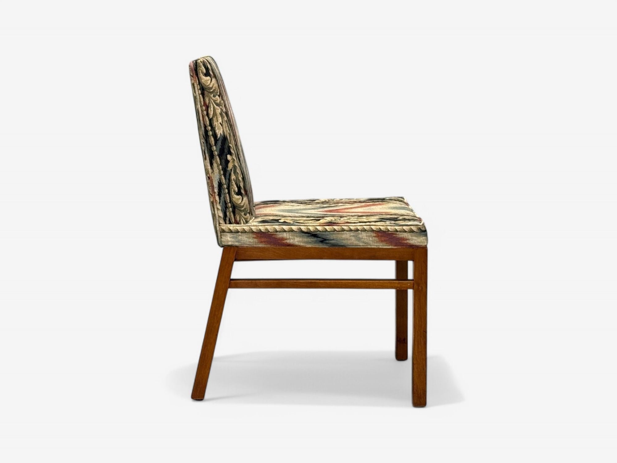 T.H. Robsjohn-Gibbings, Walnut, Scalamandre Fabric, Dining Chairs, USA, 1950s