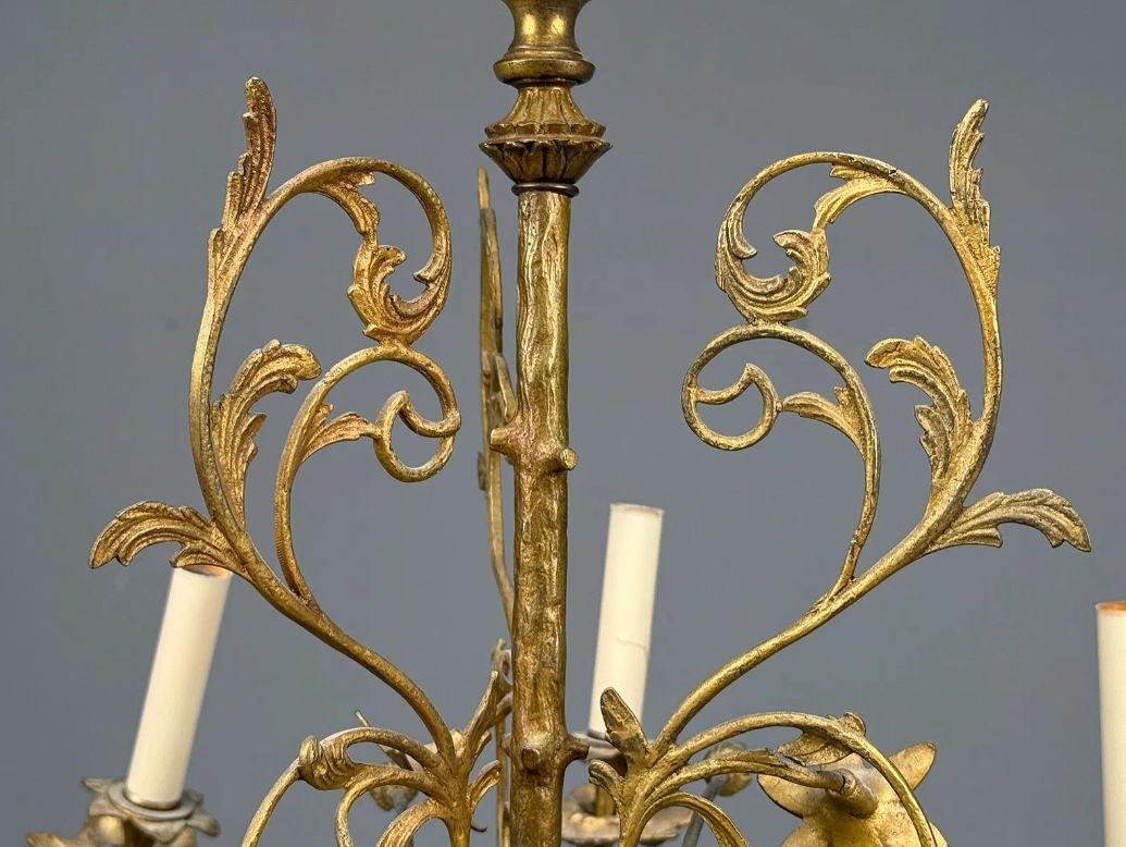 Rococo Style, Leaf and Vine Chandelier, Dore Bronze, Italy, 1920s