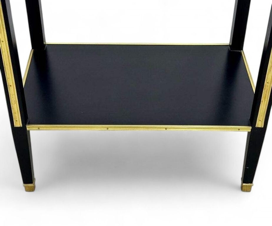 Maison Jansen Style, Hollywood Regency, Nightstands, Black Painted Wood, Brass