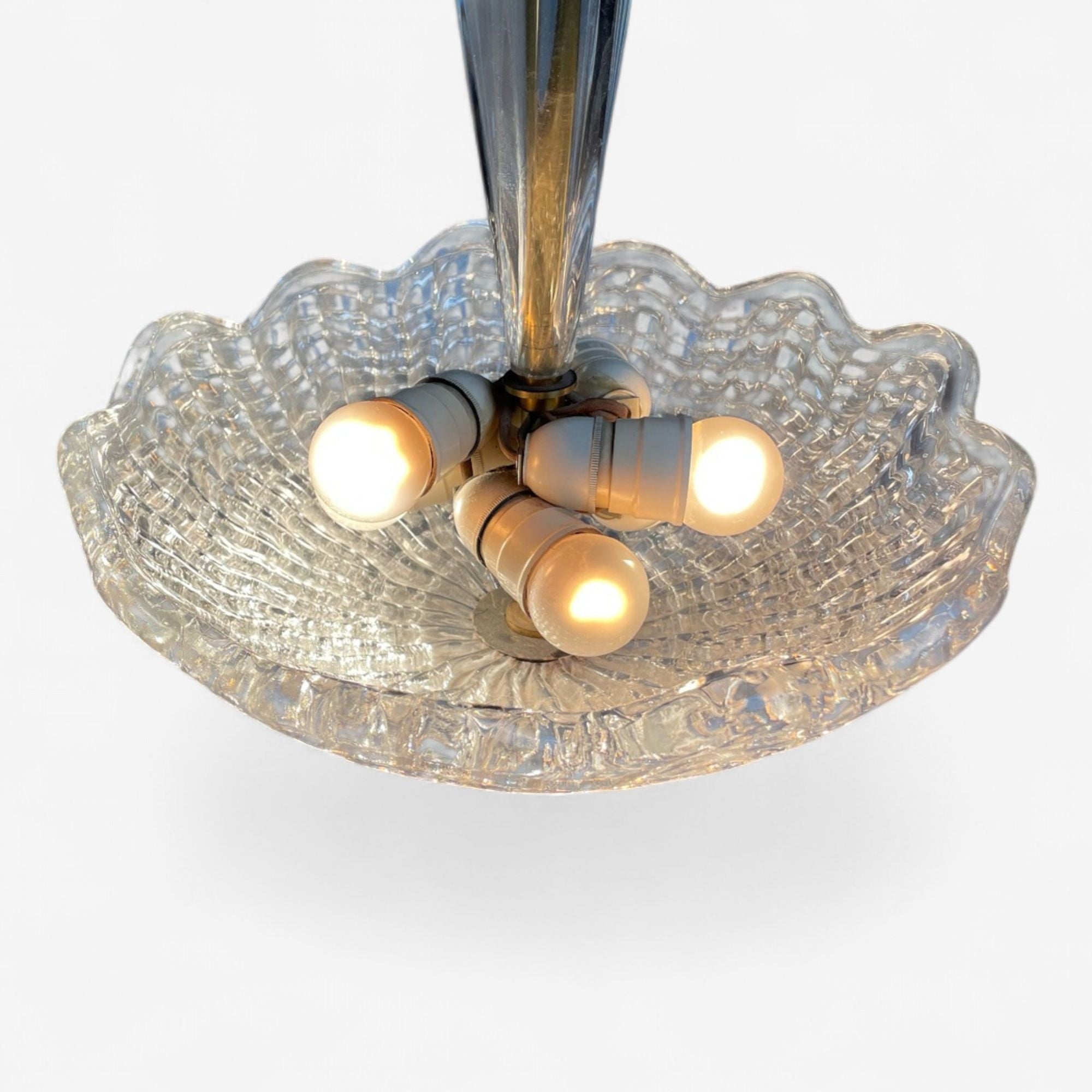 Carl Fagerlund, Swedish Modern, Textured Glass, Chandelier, Sweden, 1940s