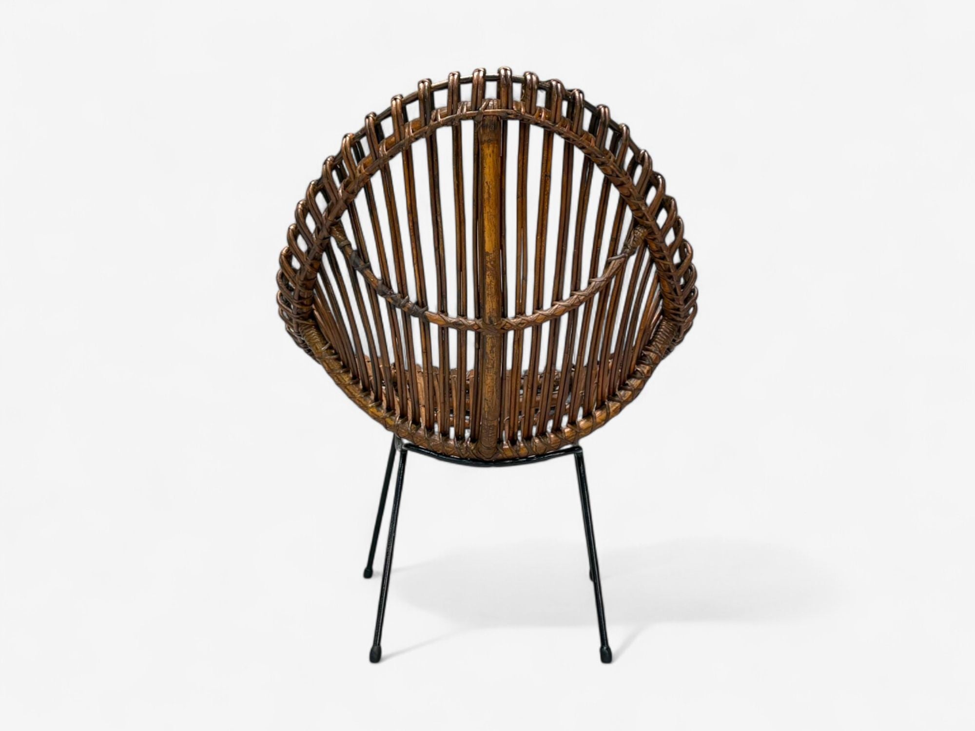 Italian Modern, Metal, Bamboo, Rattan, Lounge Chair, Italy, 1950s