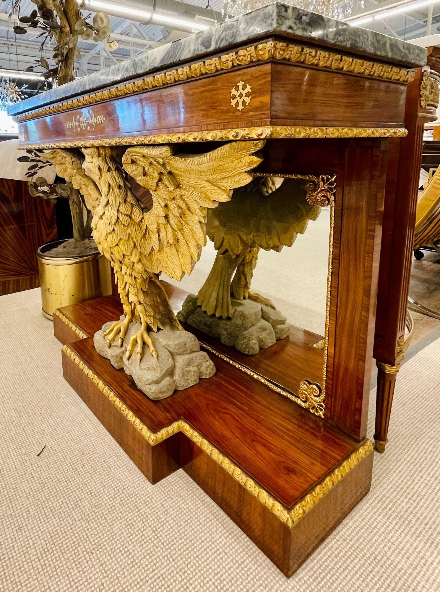 Pair of Monumental Federal Style Console Table with Carved Opposing Eagles