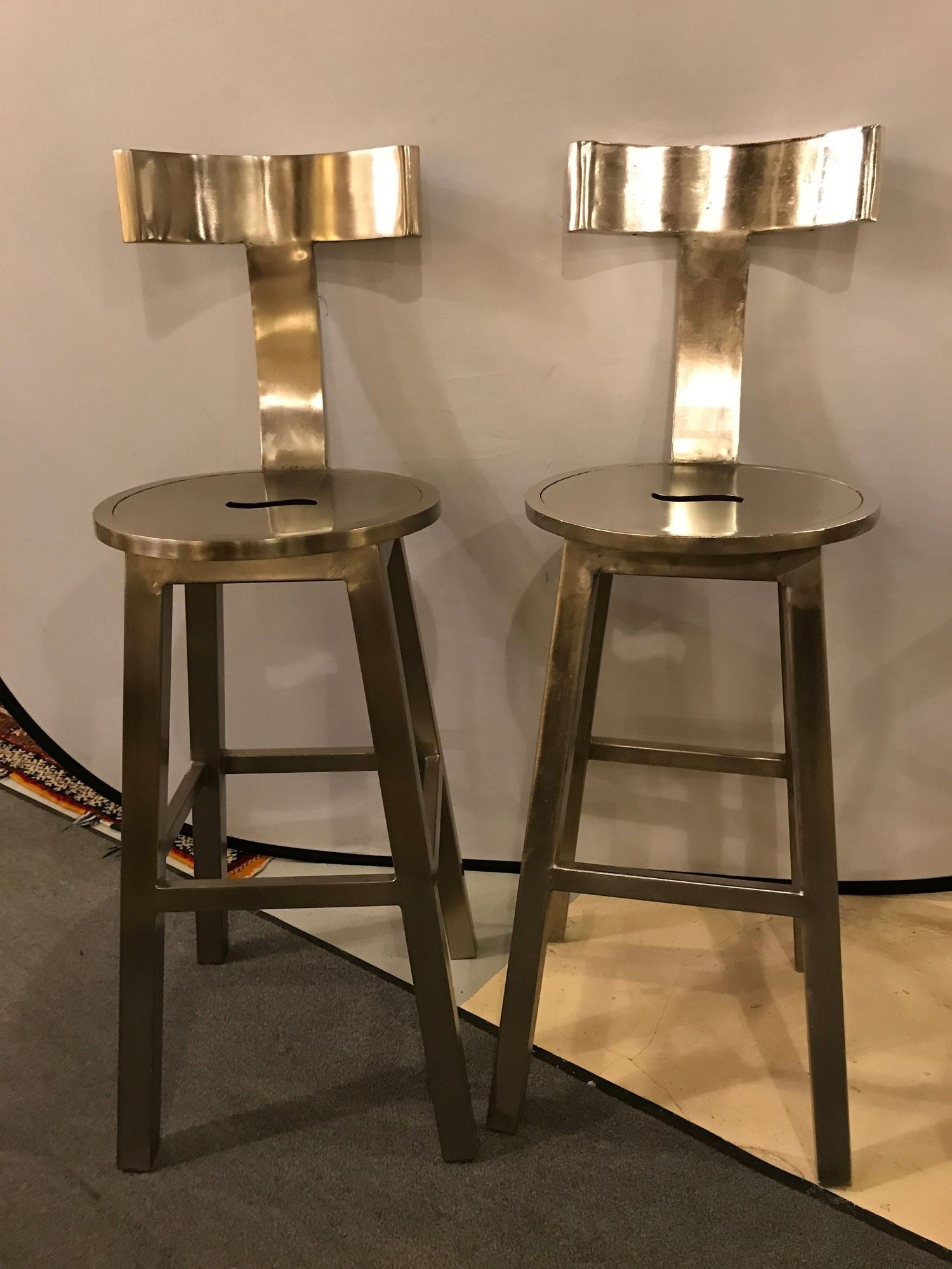 A Pair Of Deco Style Steel Bar Stool