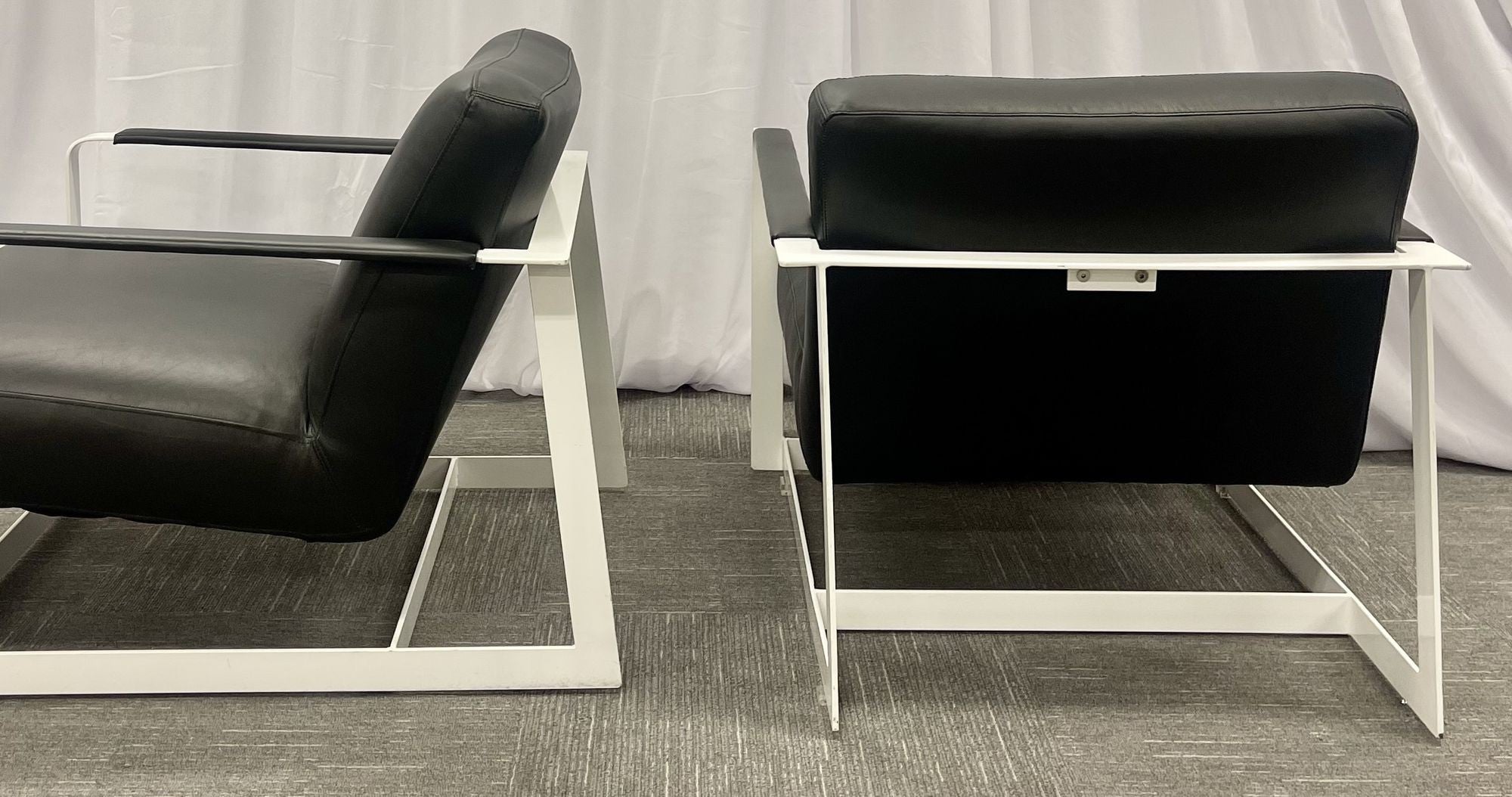 Pair of Mid-Century Modern Lounge Chairs, Leather, Steel Base, American, 1980s