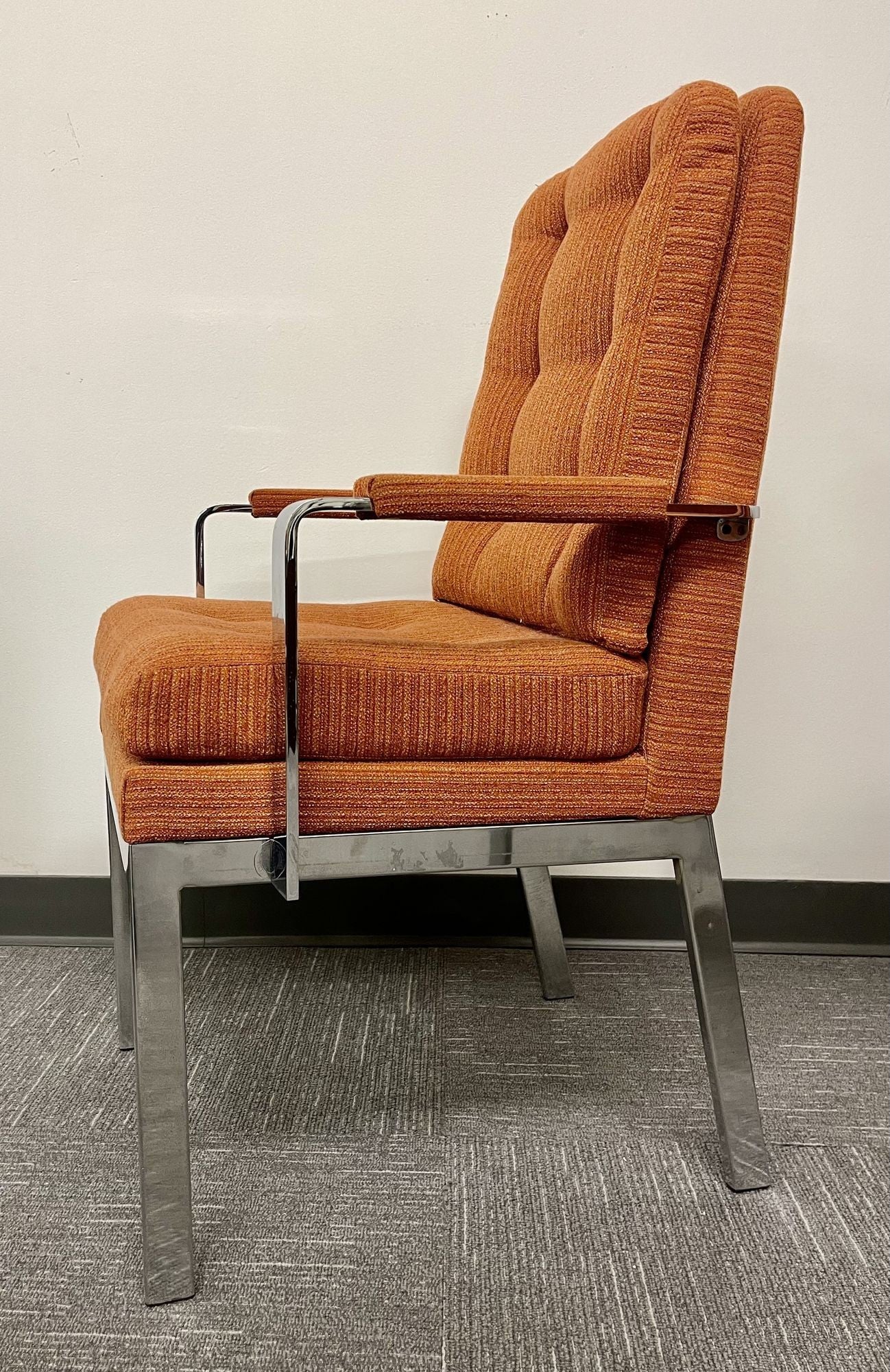 6 Chrome Base Milo Baughman Style Dining Chairs, Mid Century Modern