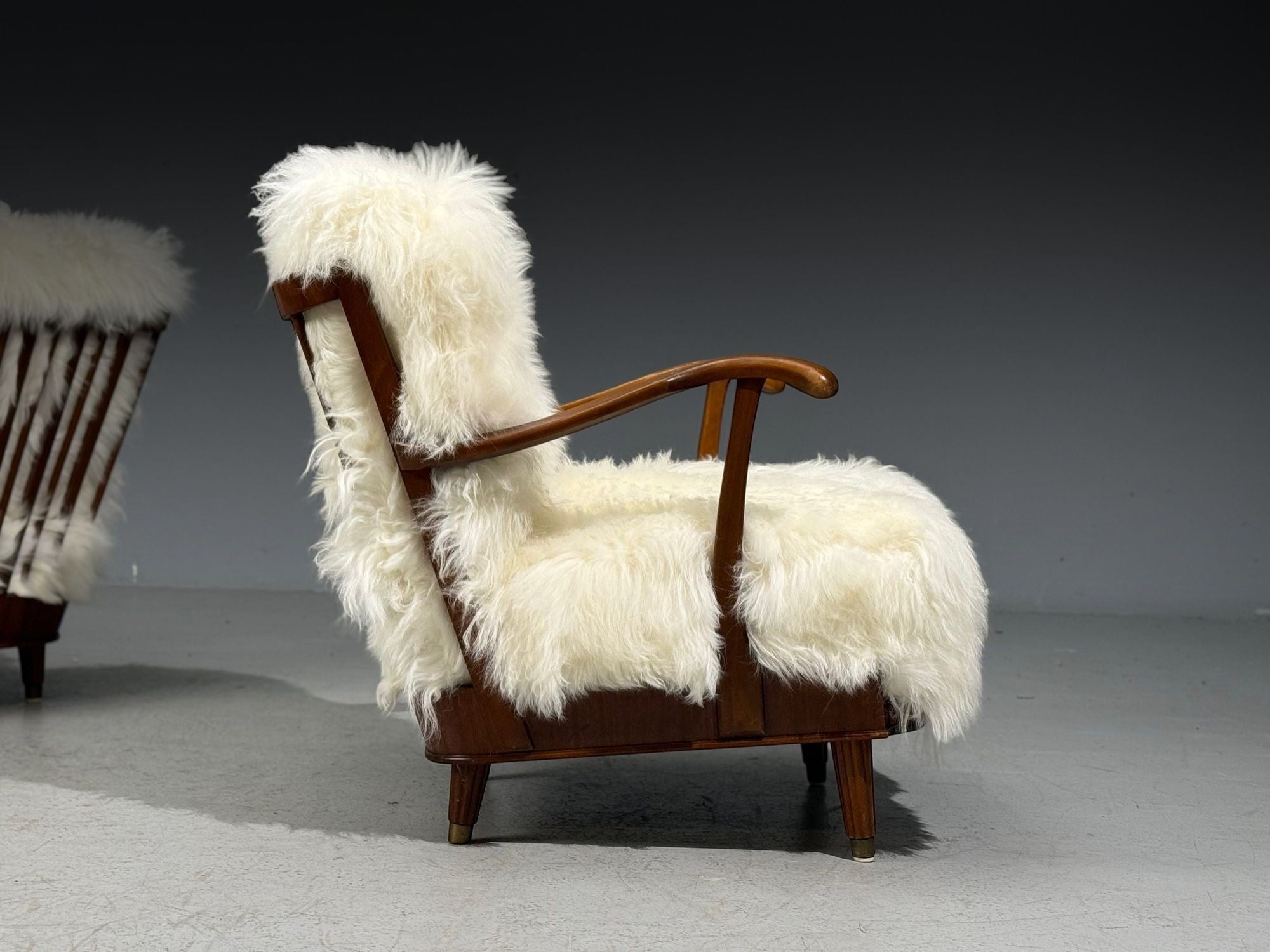 Svante Skogh, Lounge Chairs, Mongolian Fur, Beech, Sweden, 1945