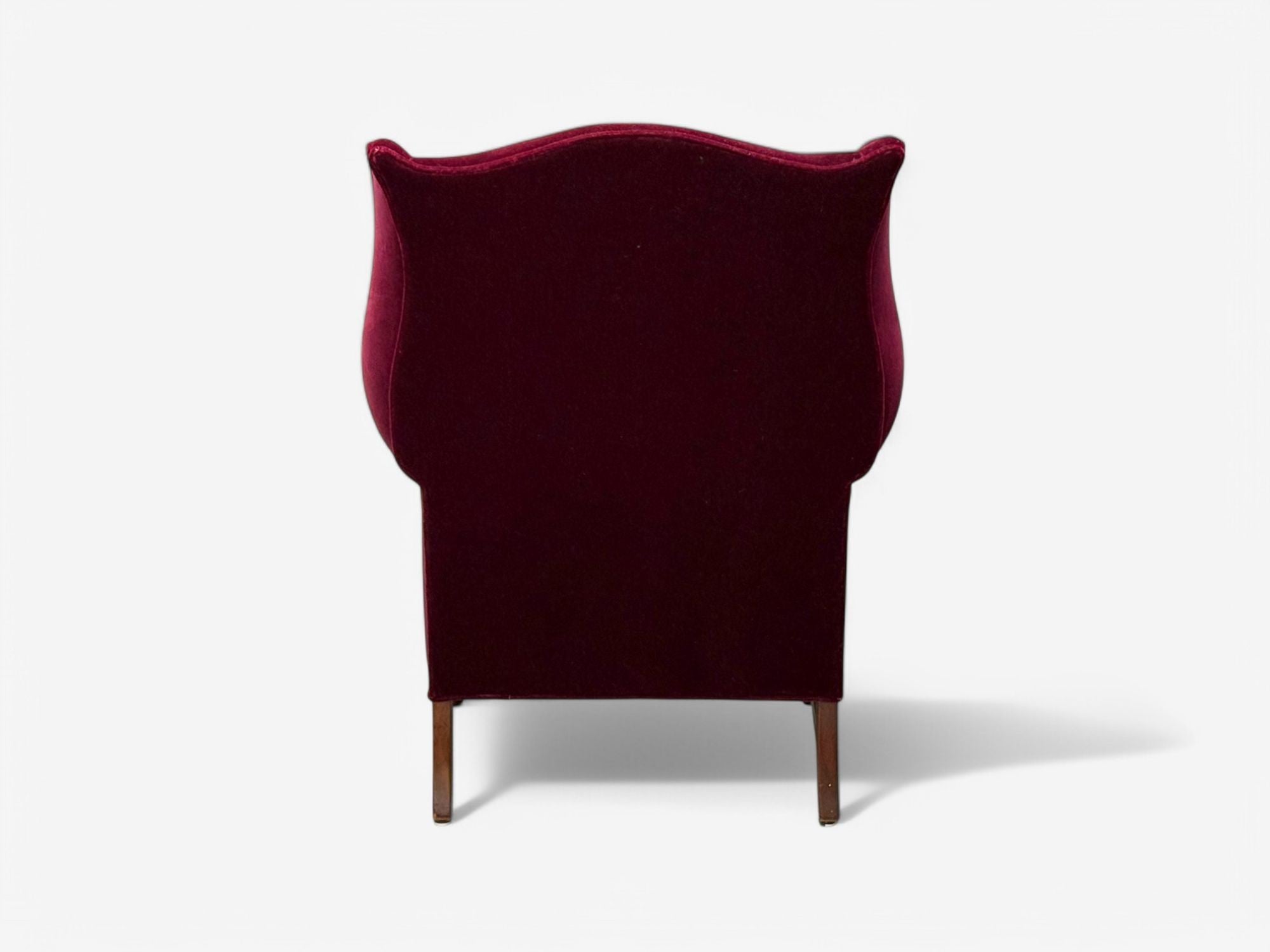 Georgian, Aubergine Mohair, Stained Wood, Wingback Chair, England, 1970s