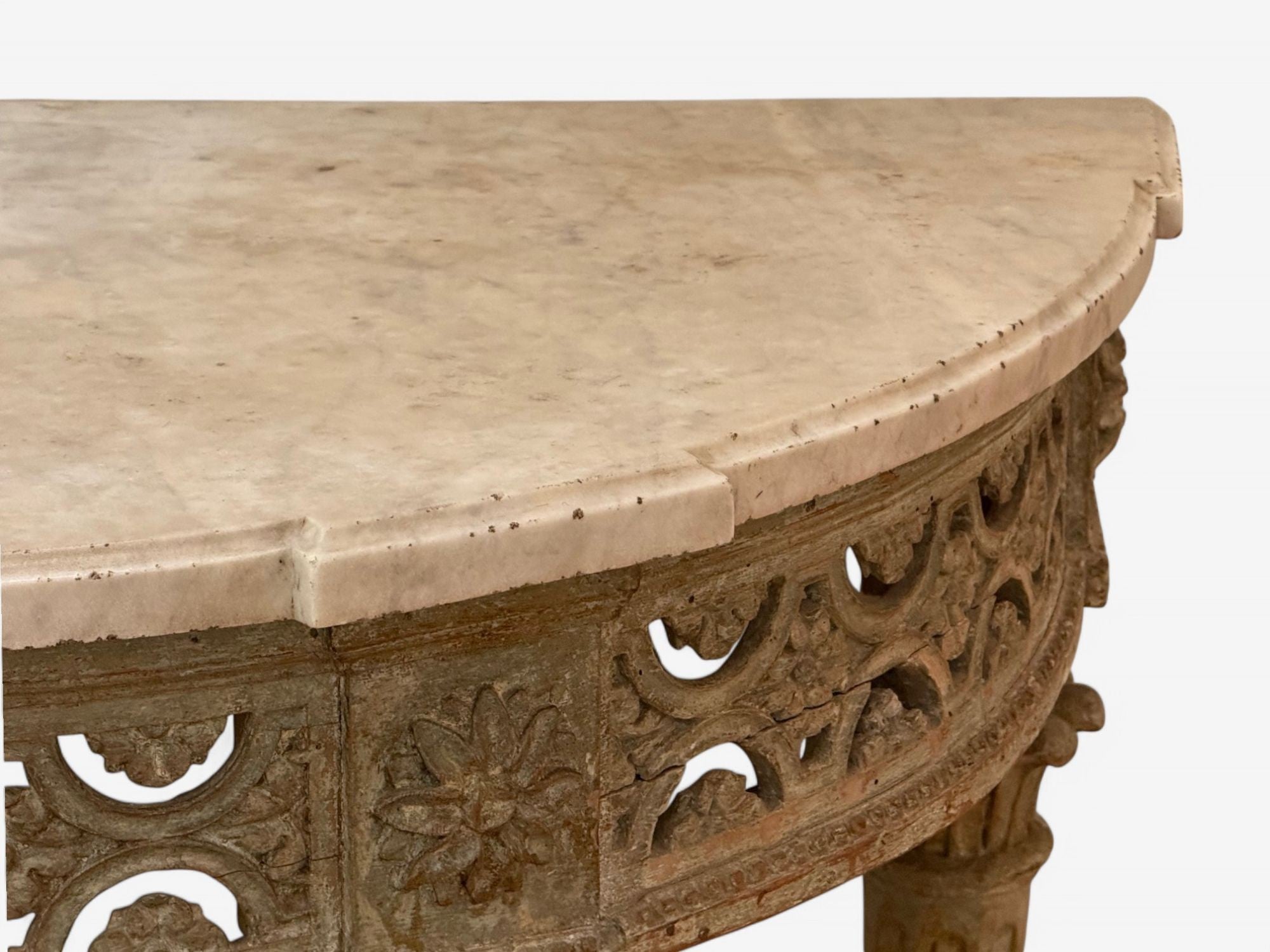 Gustavian, Louis XI, Painted Wood, Marble, Demilune Console Table, France, 1780