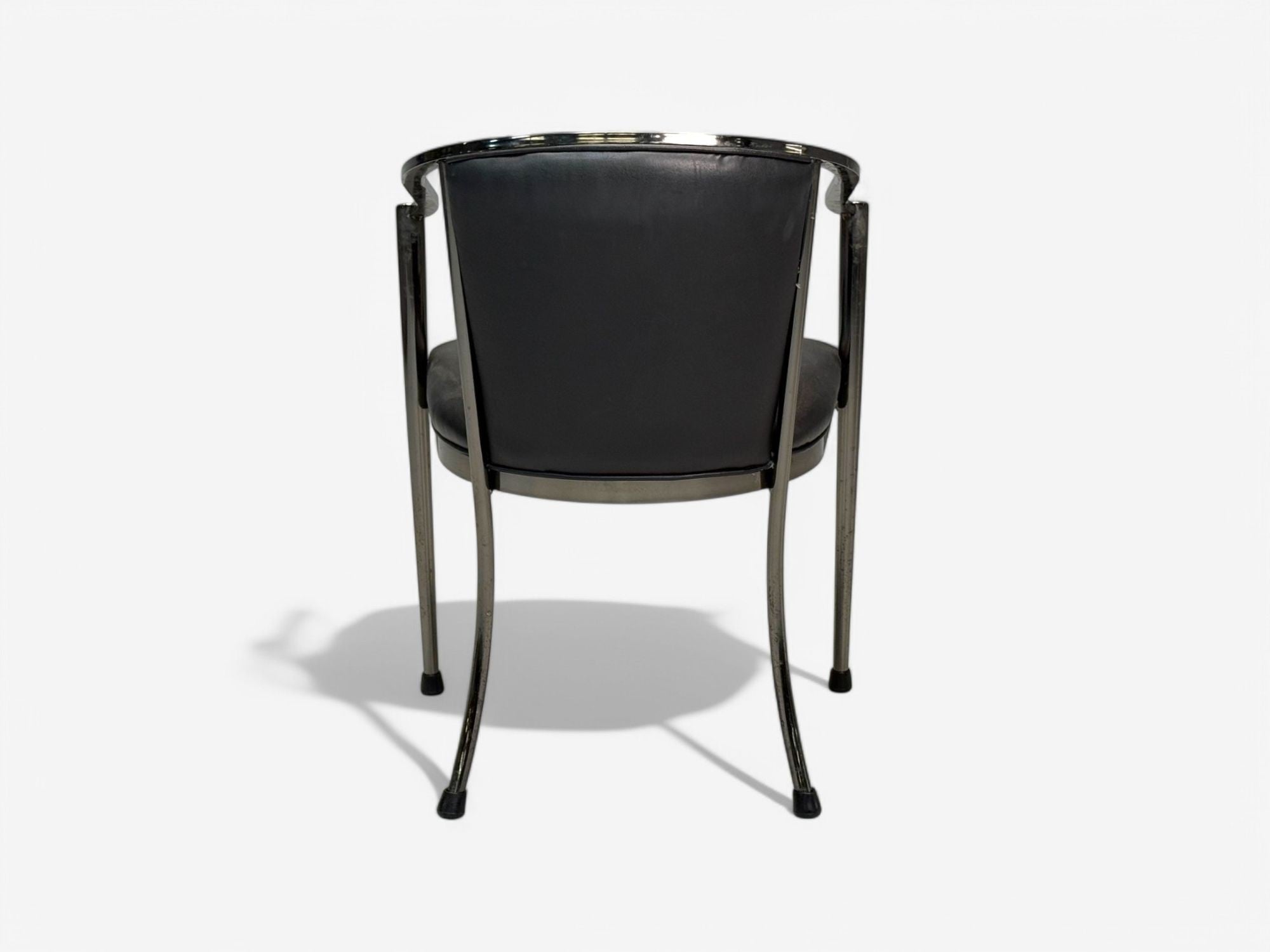 Karl Springer Style, Mid-Century Modern, Gunmetal, Leather, Armchairs, 20th c.