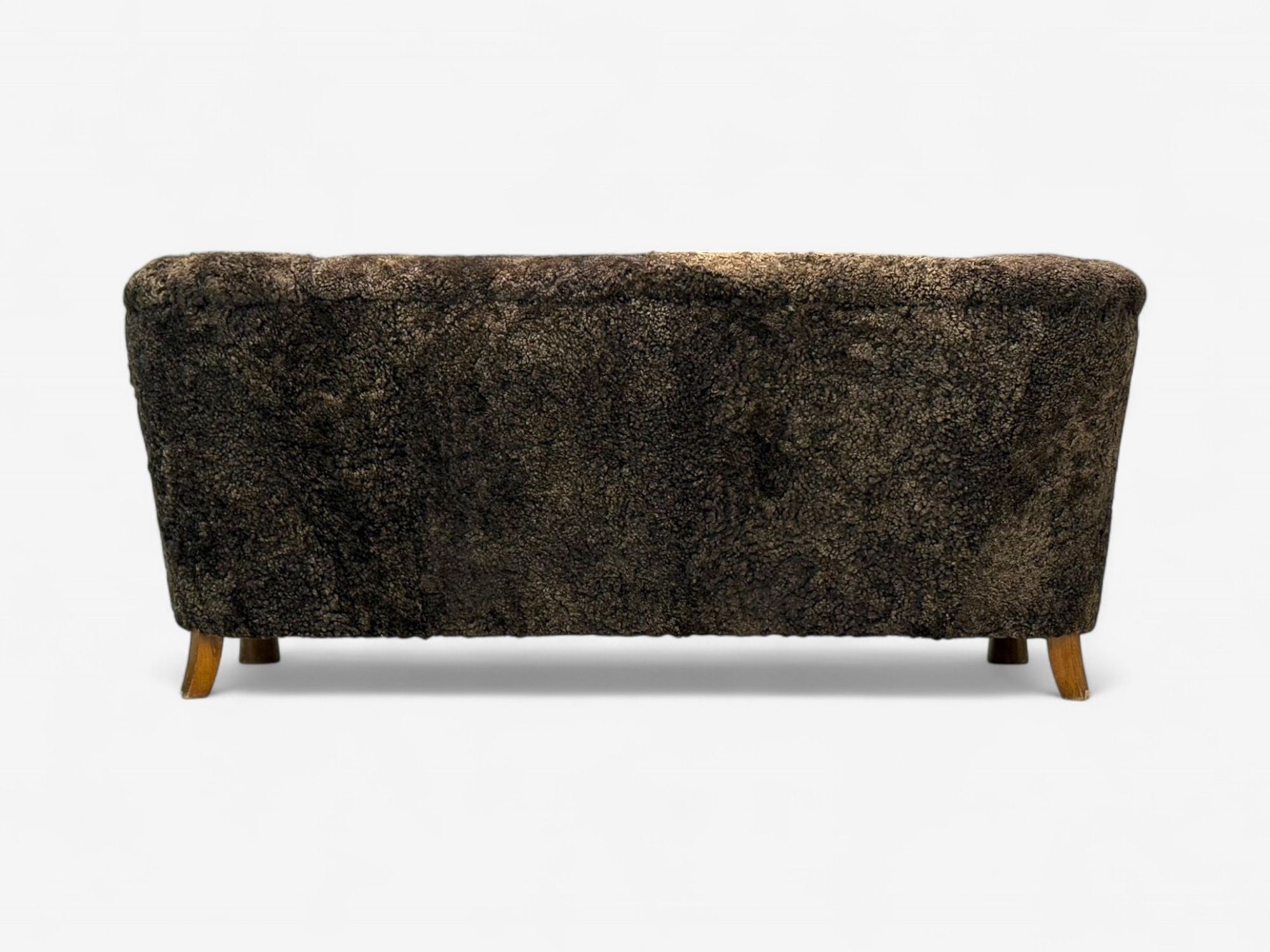 Danish Mid-Century Modern, Beech, Brown Sheepskin, Sofa, Denmark, 1930s