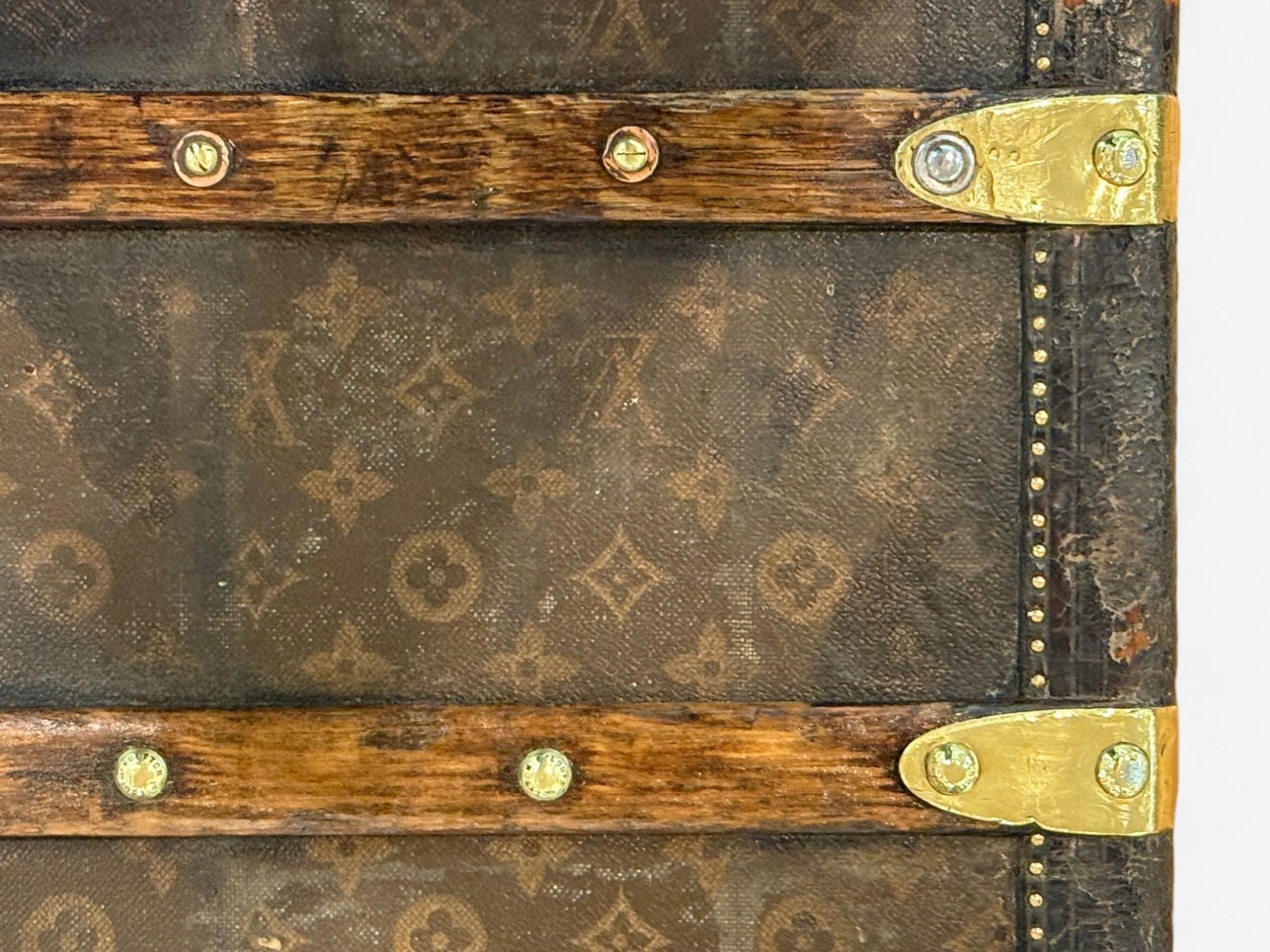 Louis Vuitton, Brown Leather, Monogram Canvas, Vintage Steamer Trunk, France