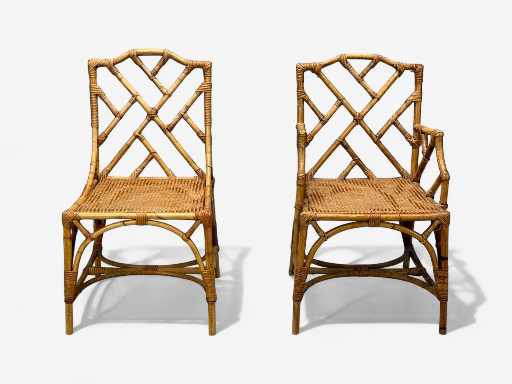 Dal Vera, Italian Modern, Bamboo, Cane, Six Dining Chairs, Italy, 1950s