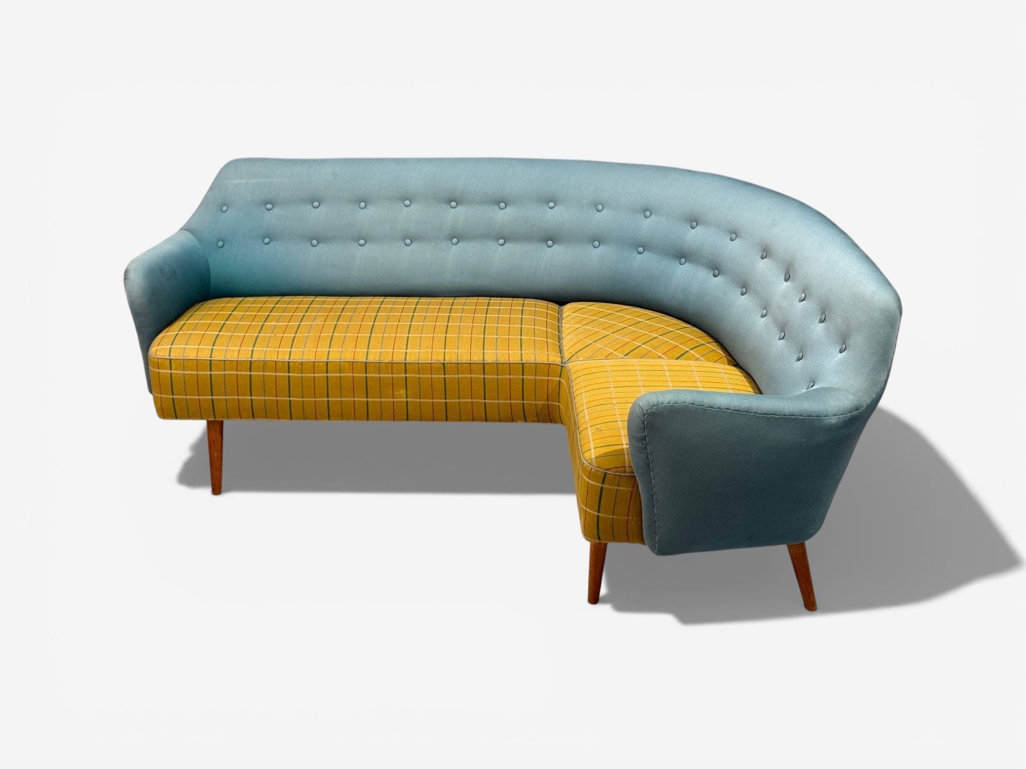 Danish Modern, Corner Sofa, Fabric, Wood, Denmark, 1950s