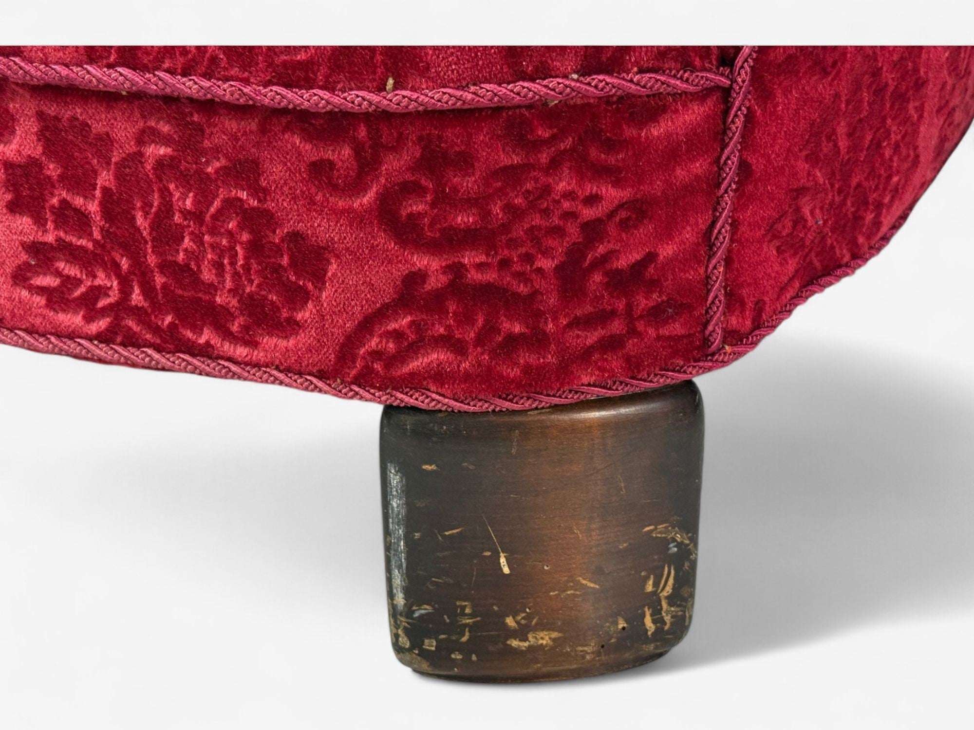 Danish Cabinetmaker, Red Damask, Wood, Lounge Chair, Denmark, 1950s