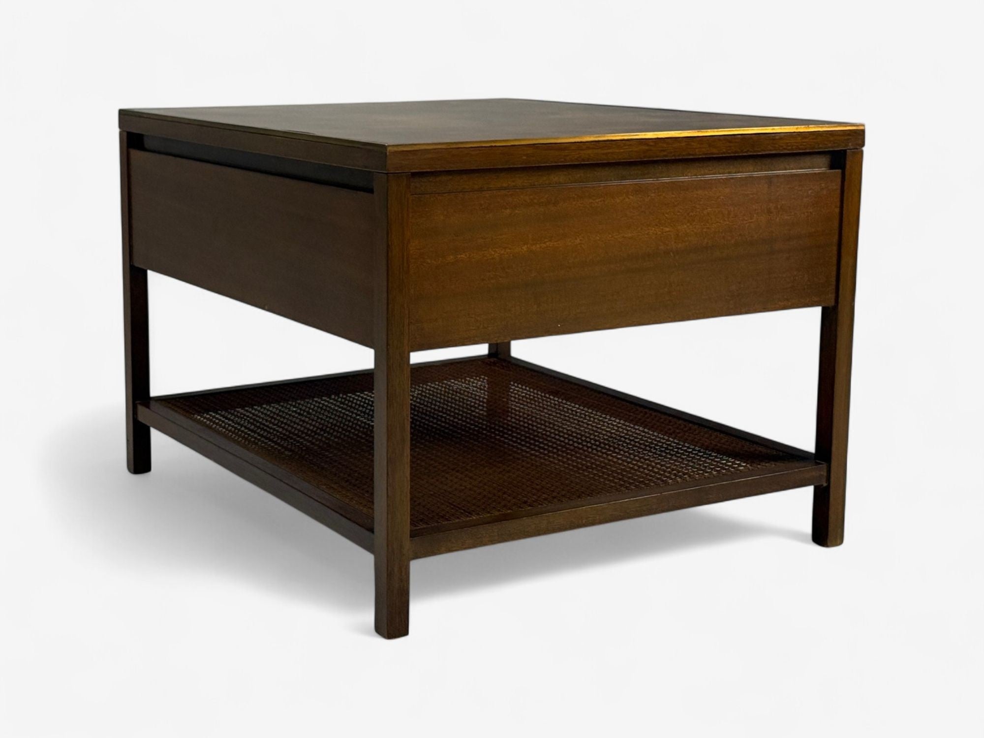 Paul McCobb, Leather, Cane, Brass, Side Table, USA, 1950s