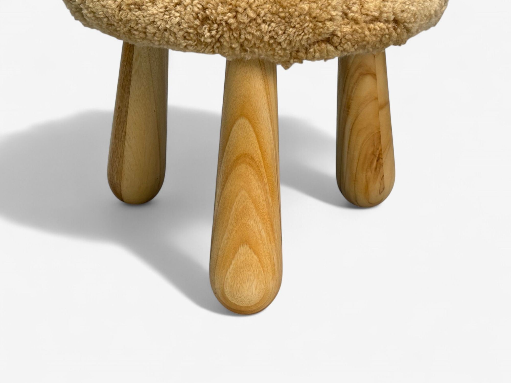 Danish Modern Style, Honey Sheepskin, Maple, Shearling Footstools, 21st C.