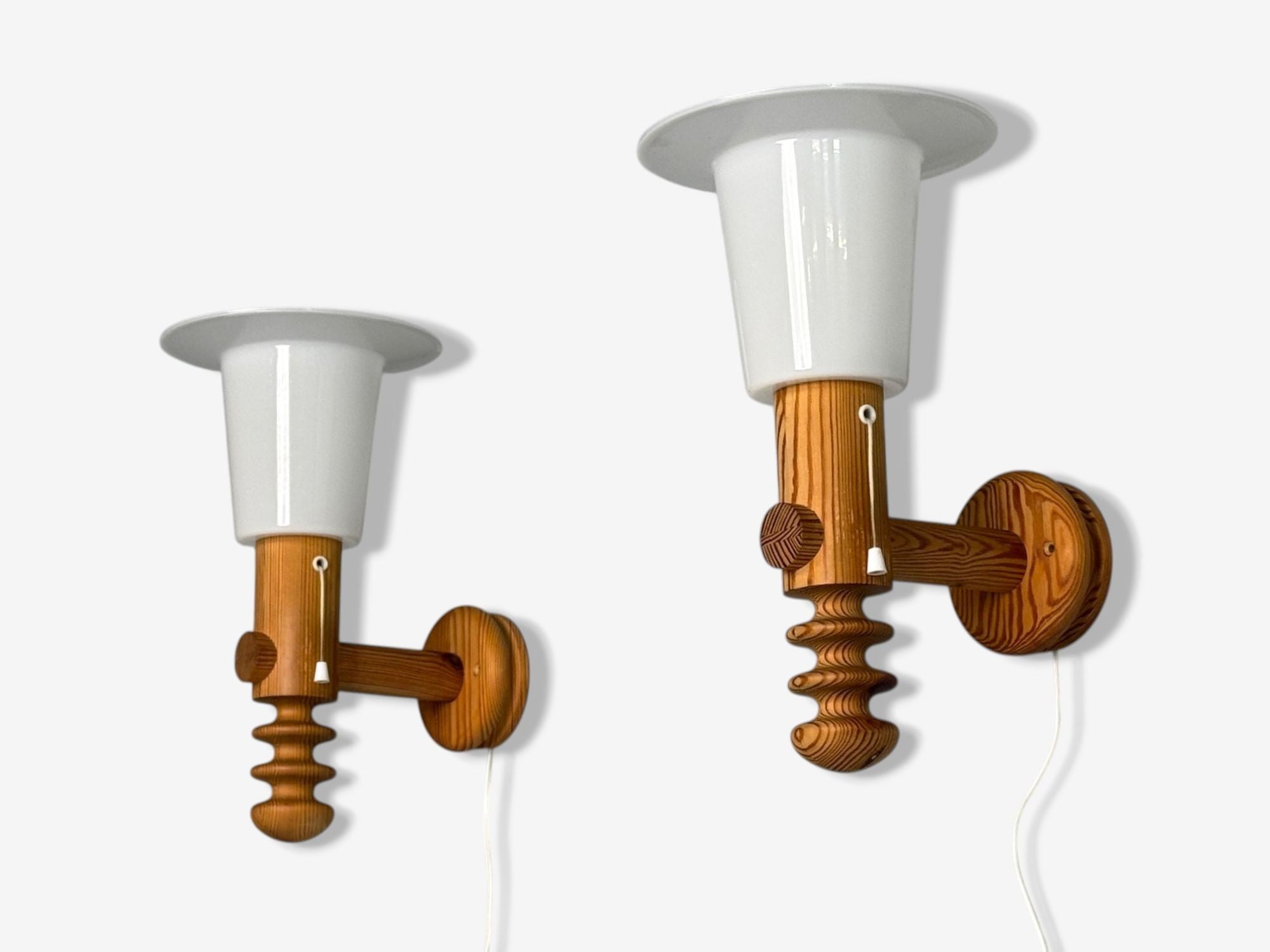 Uno Kristiansson, Swedish Modern, Pine, Fabric, Large Sconces, Sweden, 1970s