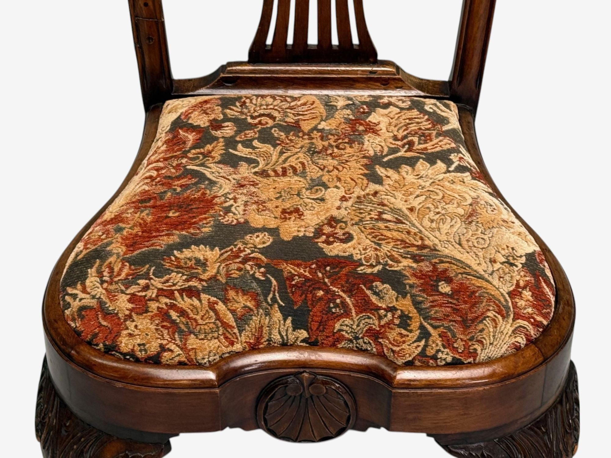 Georgian, Mahogany, Fabric, Six Chippendale Dining Chairs, England, 1960s