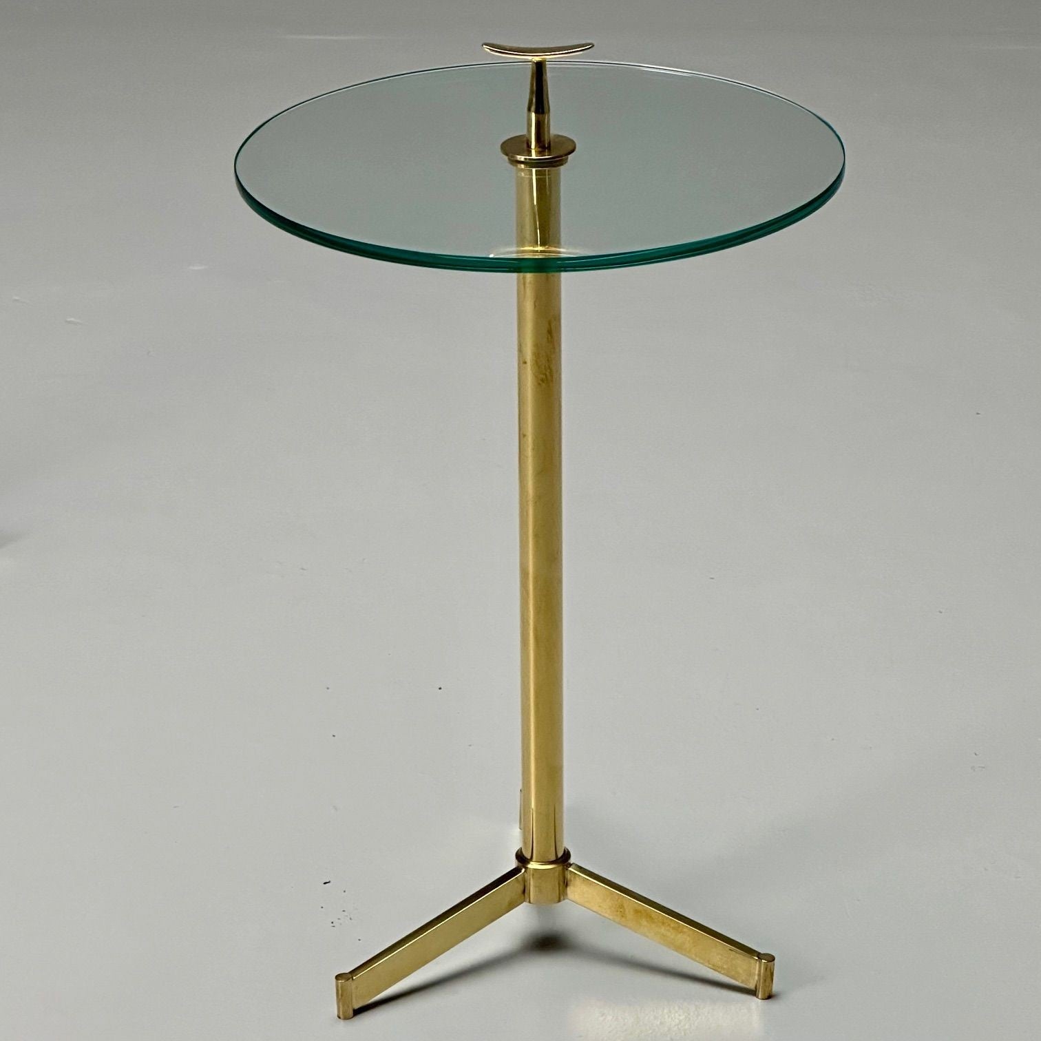 Italian Mid-Century Modern Style, Brass, Glass, Martini Side Tables, 21st C.