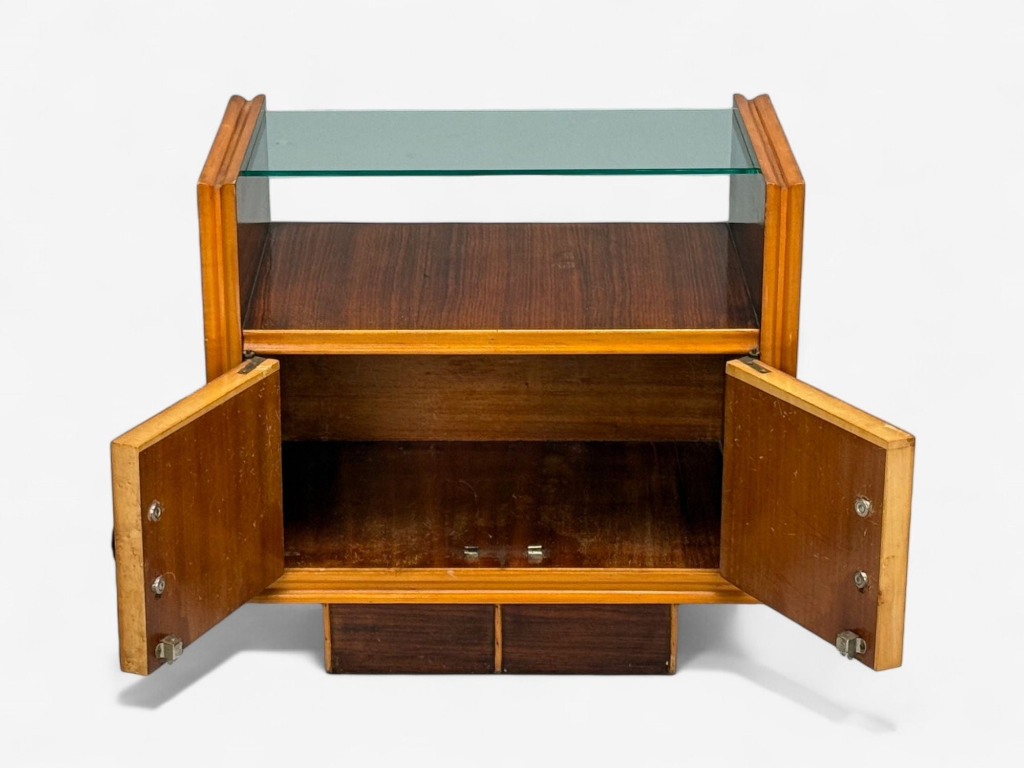 Italian Modern, Wood, Brass, Glass, Nightstands, Italy, 1950s