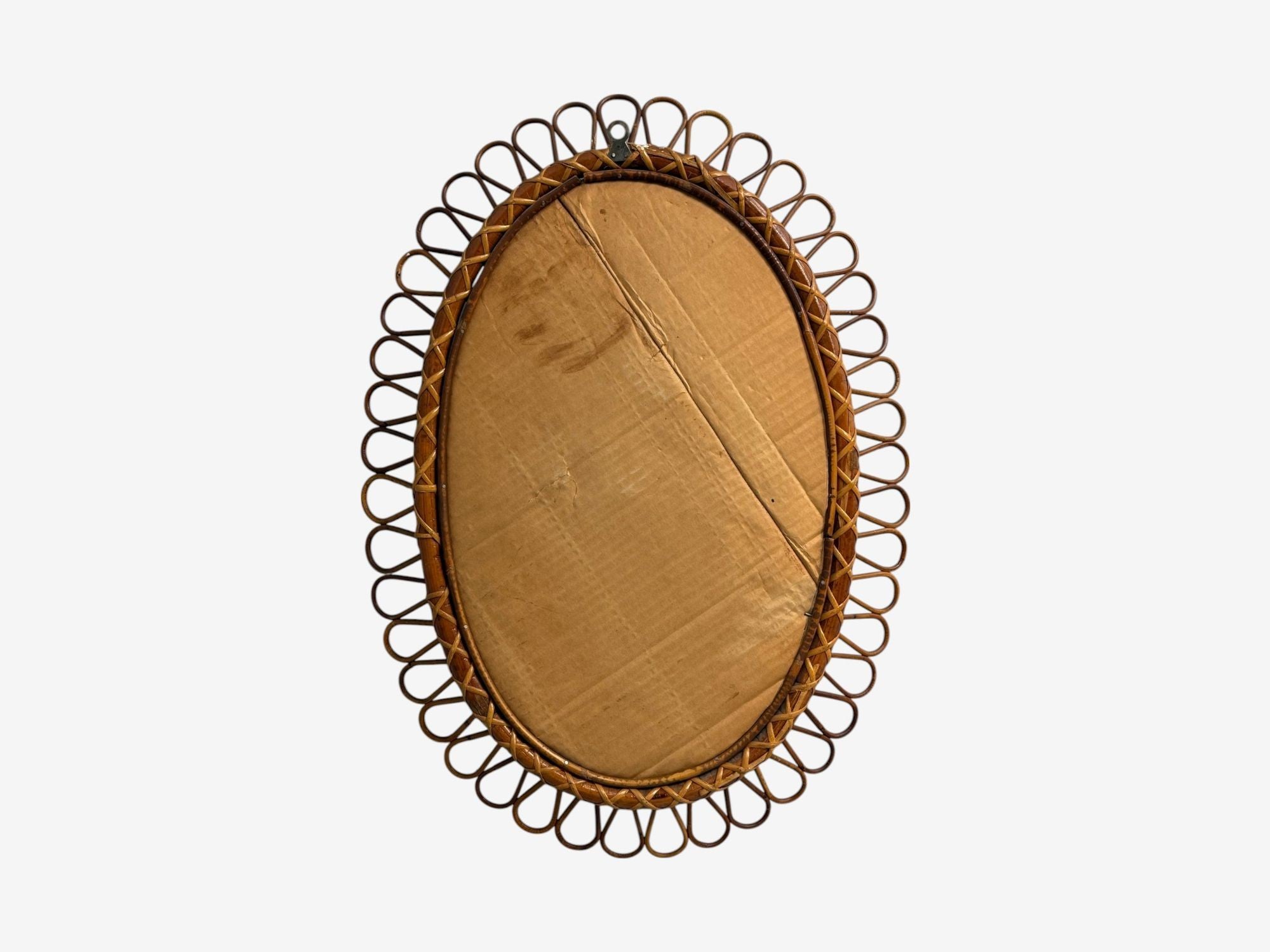 Italian Modern, Bamboo, Cane, Oval Wall Mirror, Italy, 1950s