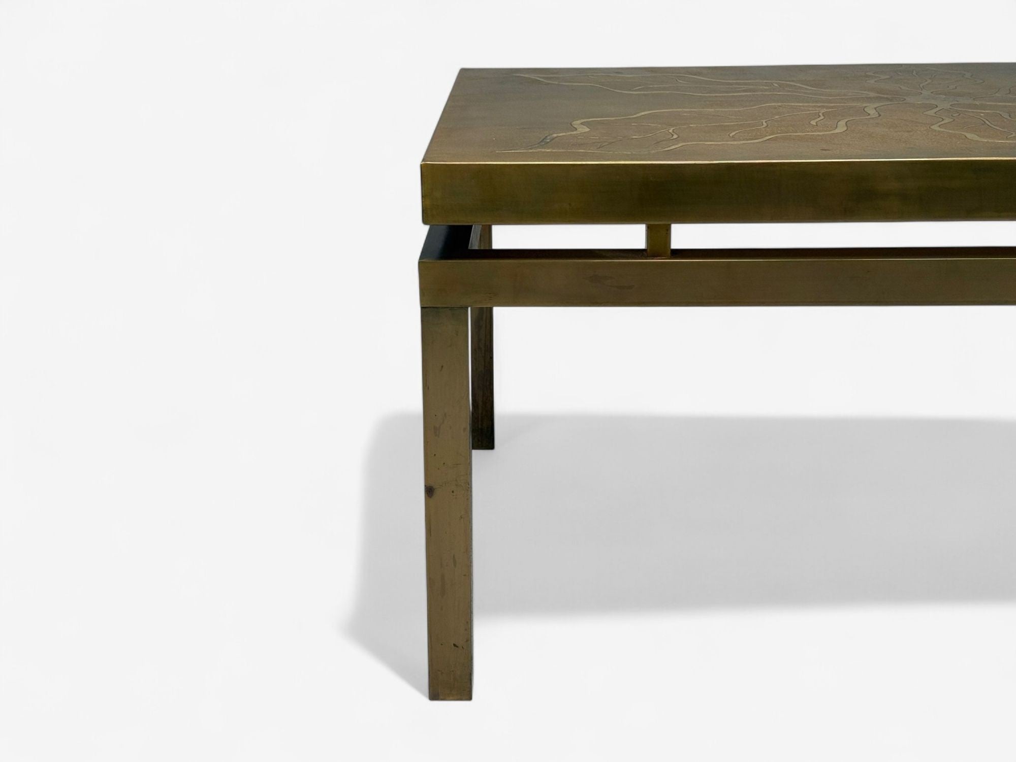 Willy Daro, Engraved Brass, Coffee Table, Belgium, 1970s