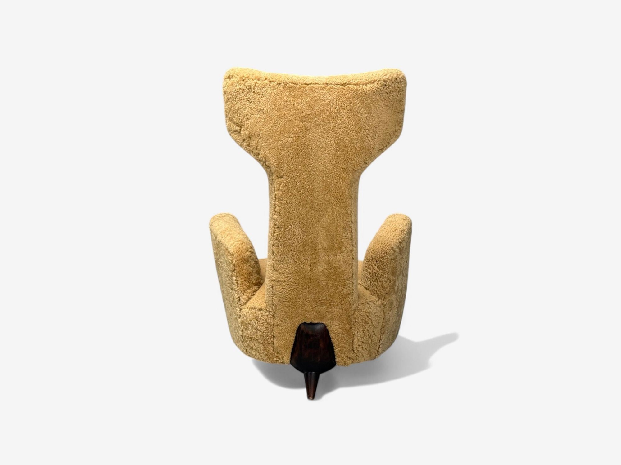 Renzo Zavanella, Honey Sheepskin, Wood, Rare Lounge Chairs, Italy, 1950s