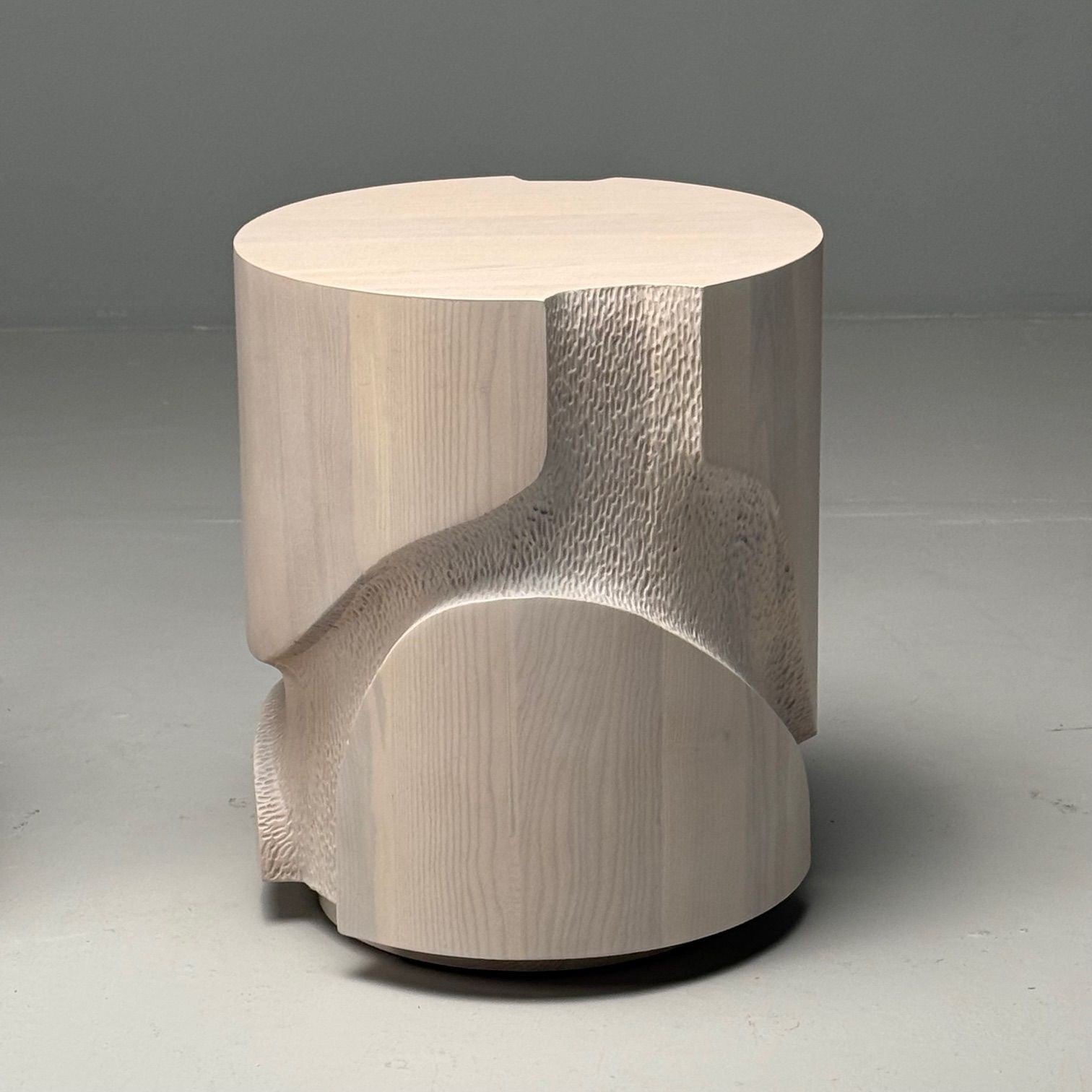 Contemporary, Organic Modern, Round Sculptural Nightstands, Bleached Ashwood