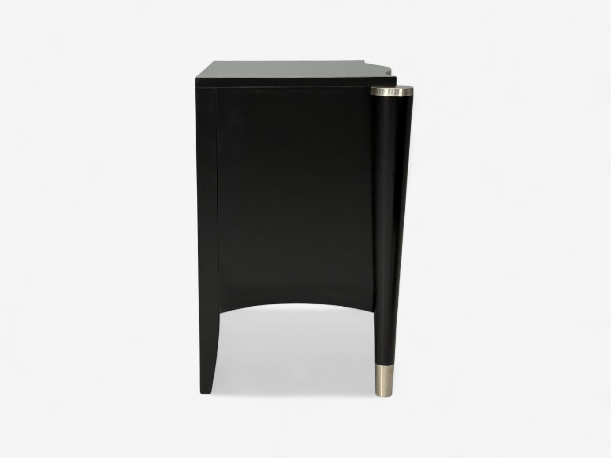 Hollywood Regency, Black Lacquer, Chrome, Nightstands, USA, 1970s