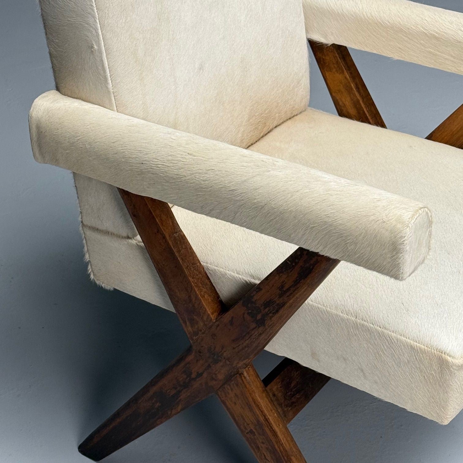Pierre Jeanneret, French Mid-Century Modern, Upholstered Arm Chairs, Cowhide