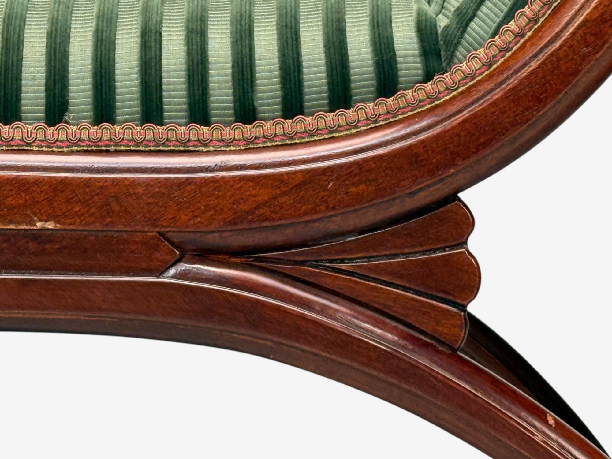 Hollywood Regency Style, Stained Wood, Green Fabric, Benches, USA, 1980s