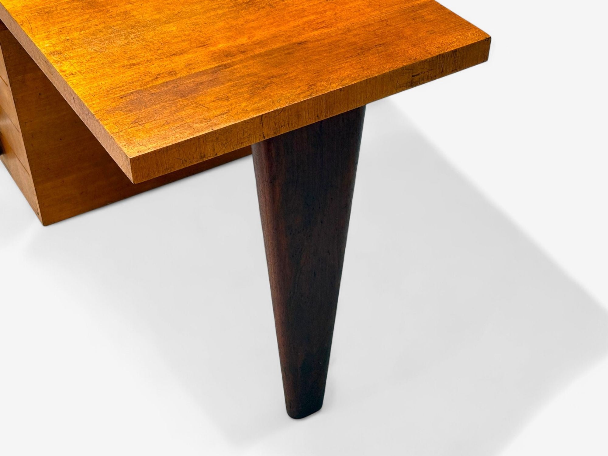 Andrew Szoeke, Satinwood, Oak, Writing Desk and Chair, USA, 1950s