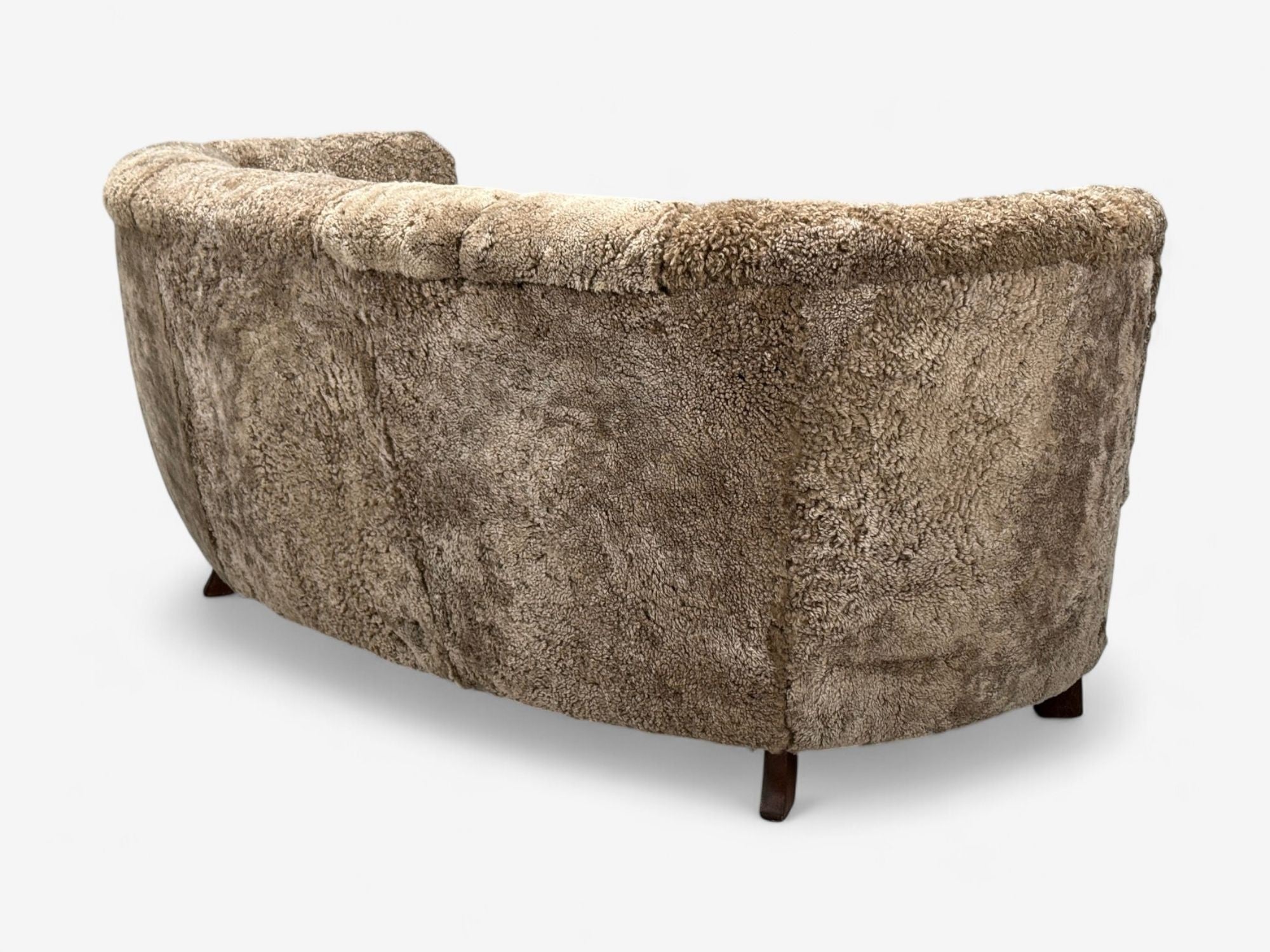 Danish Modern, Beechwood, Sahara Sheepskin, Banana Sofa, Denmark, 1940s