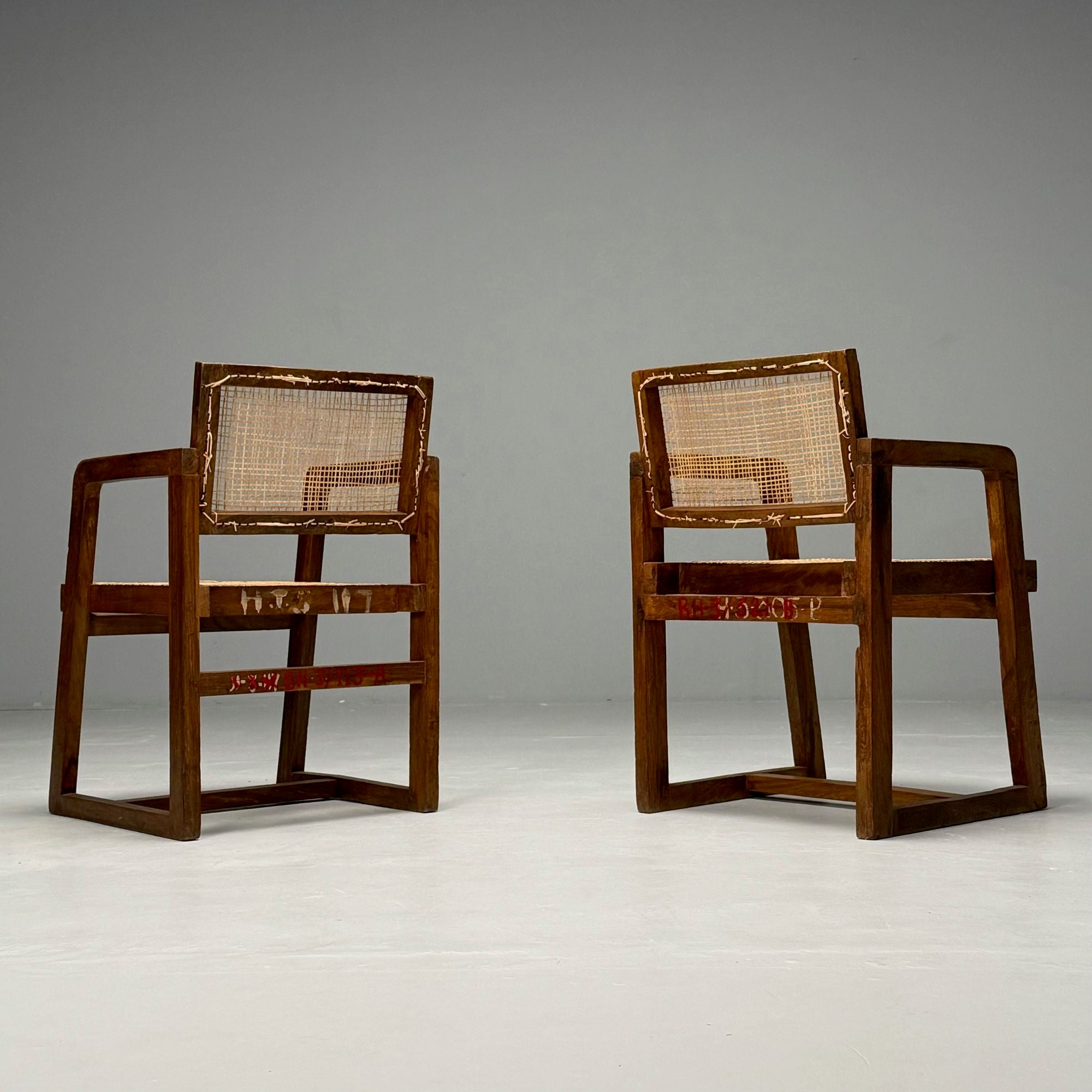 Pierre Jeanneret, French Mid-Century Modern, 12 Box Dining Chairs, Teak, Cane