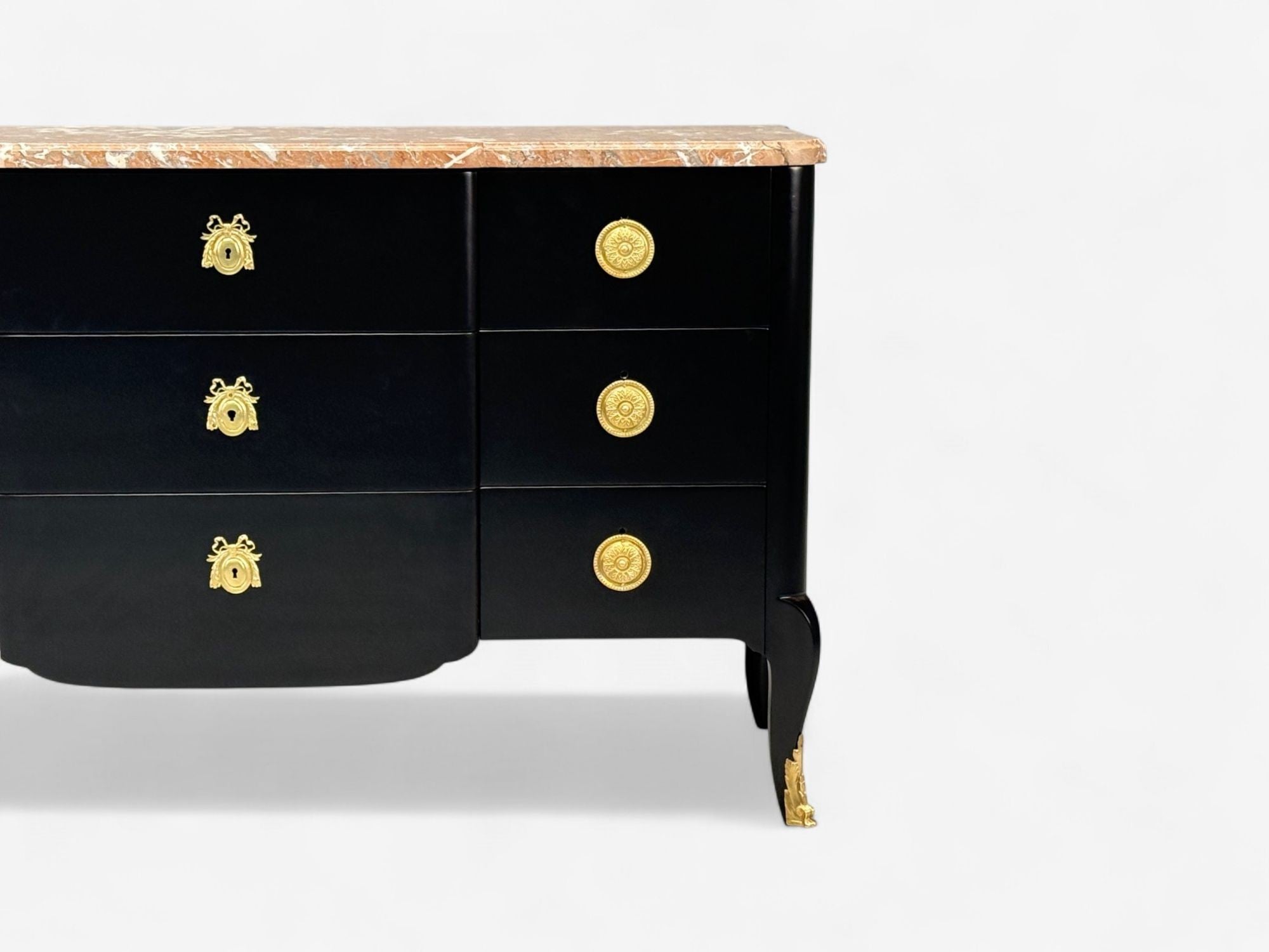 Maison Jansen, Mahogany, Bronze, Marble, Ebonized Commode, France, 1940s