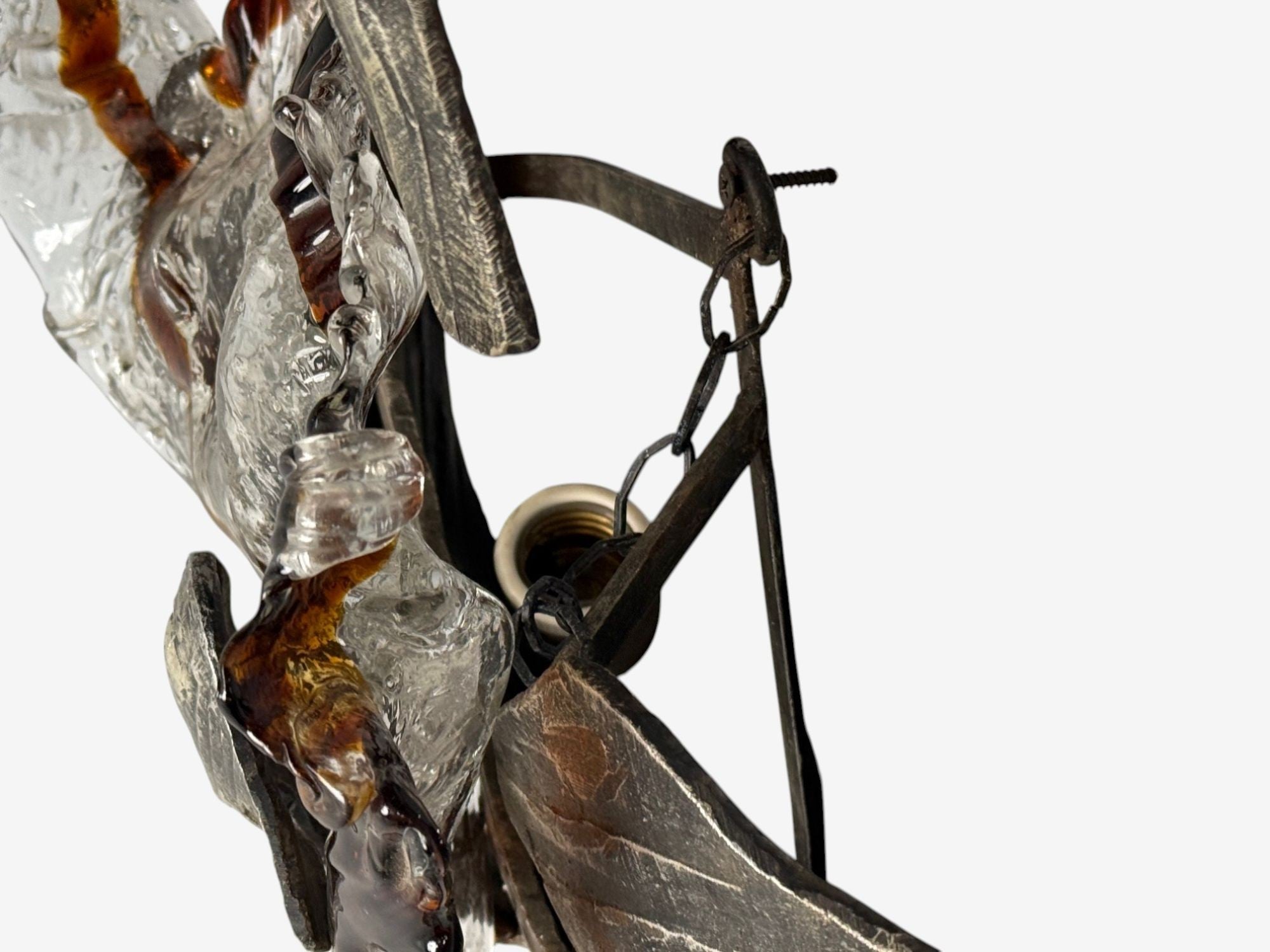 Italian Modern, Patinated Metal, Art Glass, Large Wall Sconce, Italy, 1960s