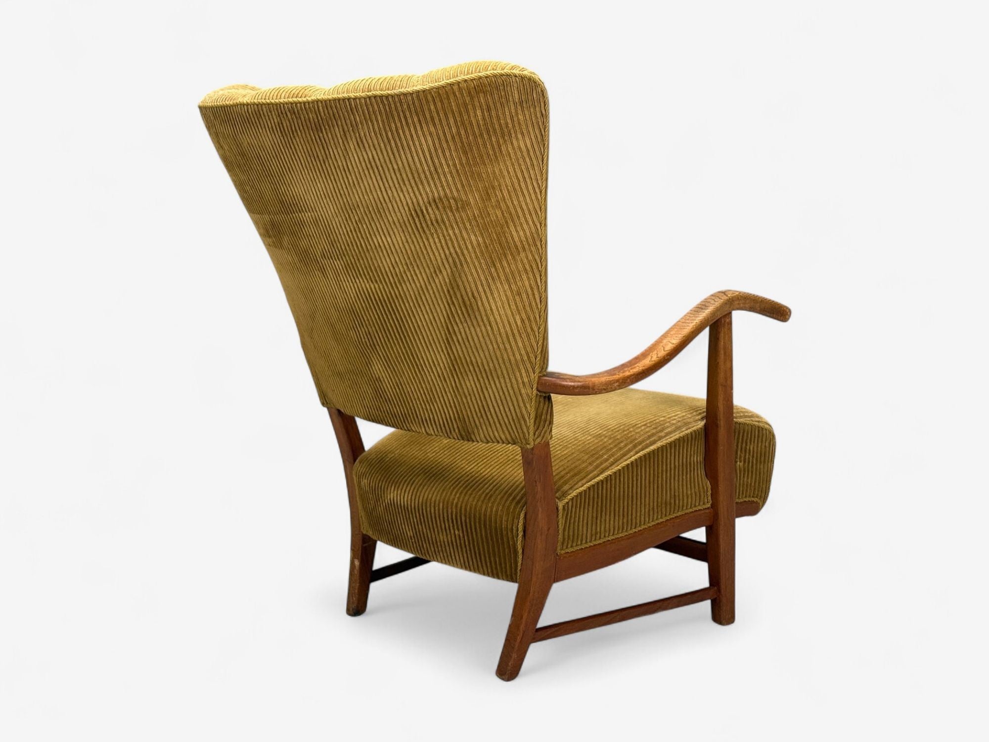 Frits Henningsen, Danish Modern, Corduroy, Wood, Lounge Chair, Denmark, 1940s