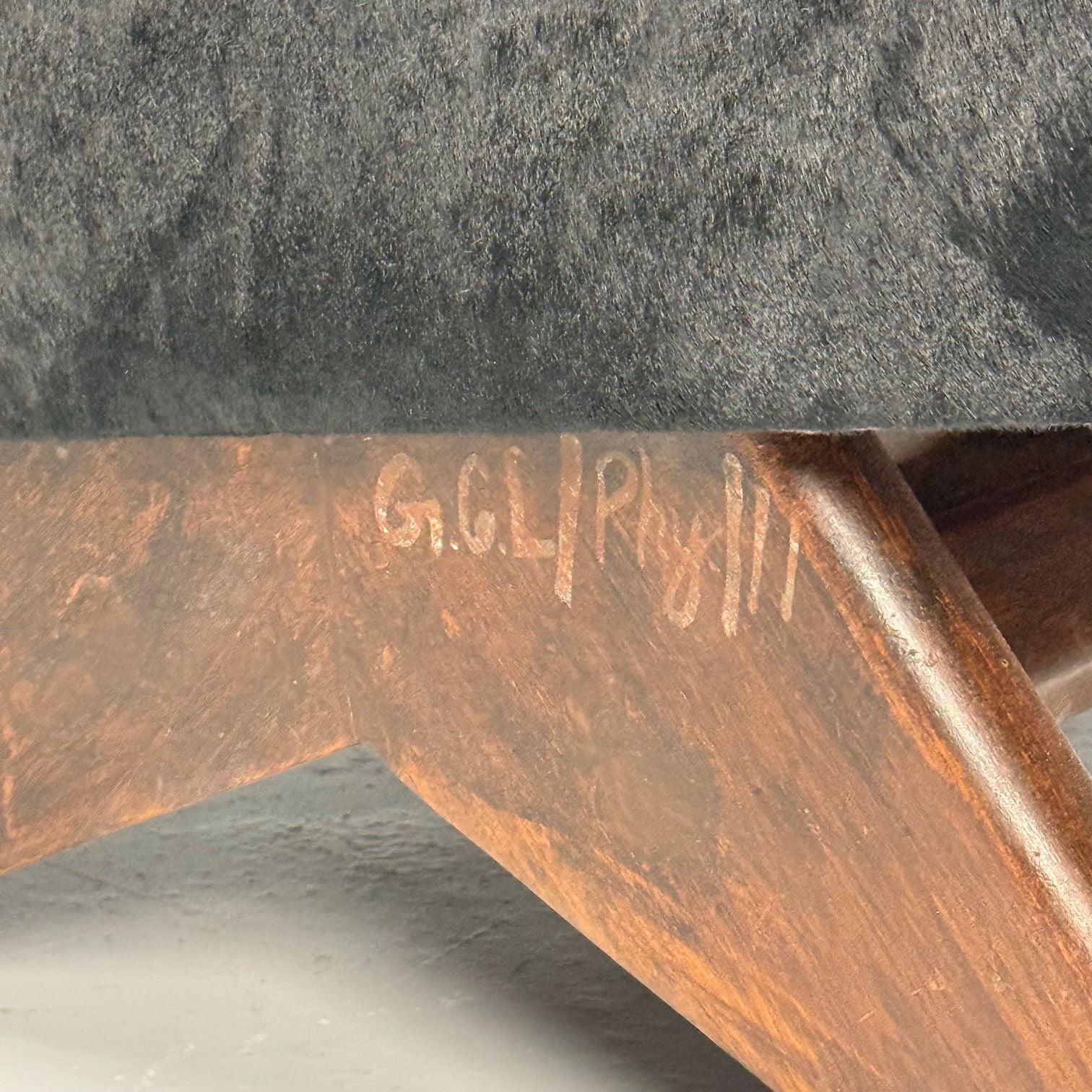 Pierre Jeanneret, French Mid-Century Modern, Slipper Chairs, Black Cowhide, Teak