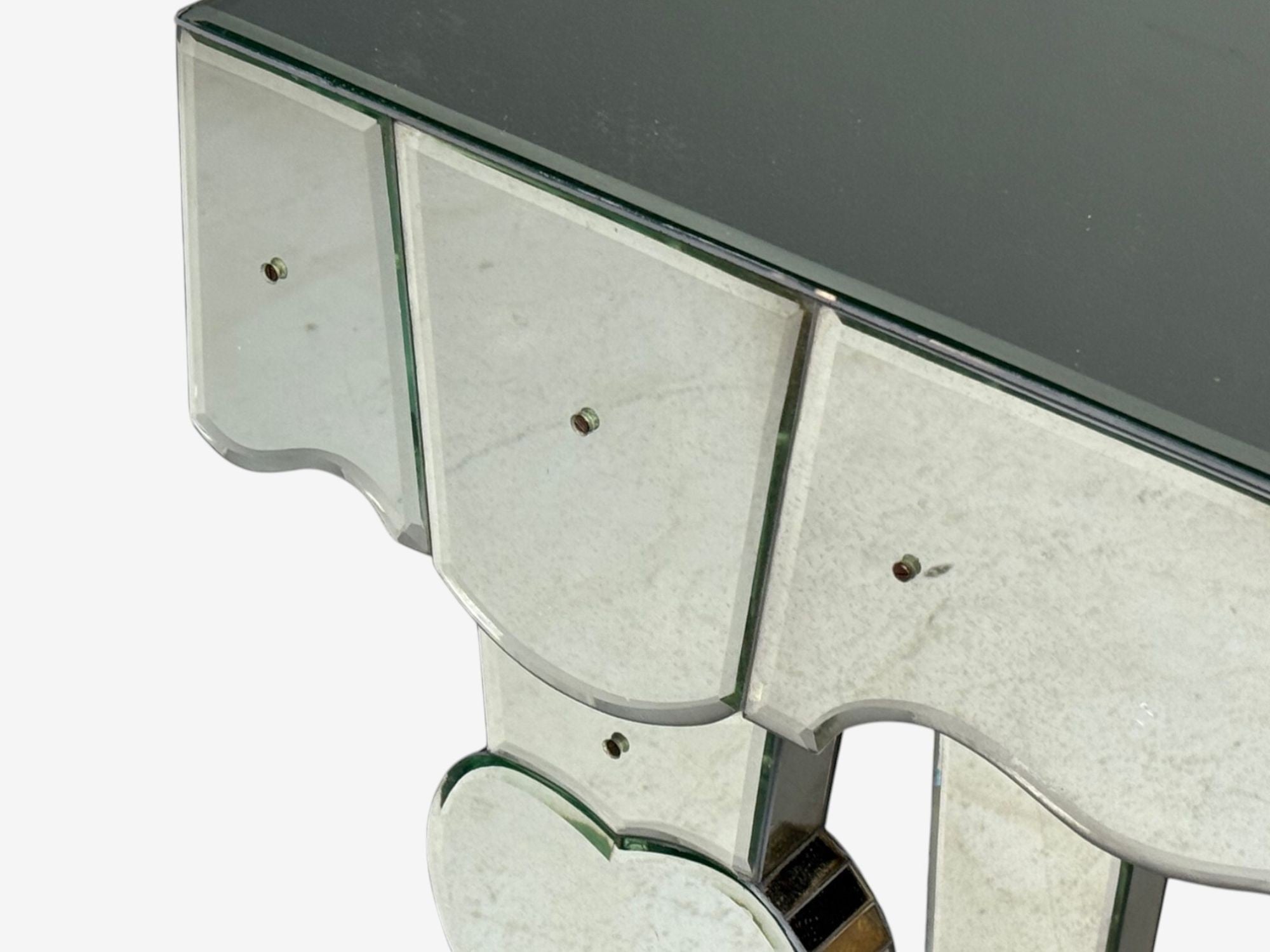 French Art Deco Style, Antique Glass, Painted Wood, Mirrored Console Tables