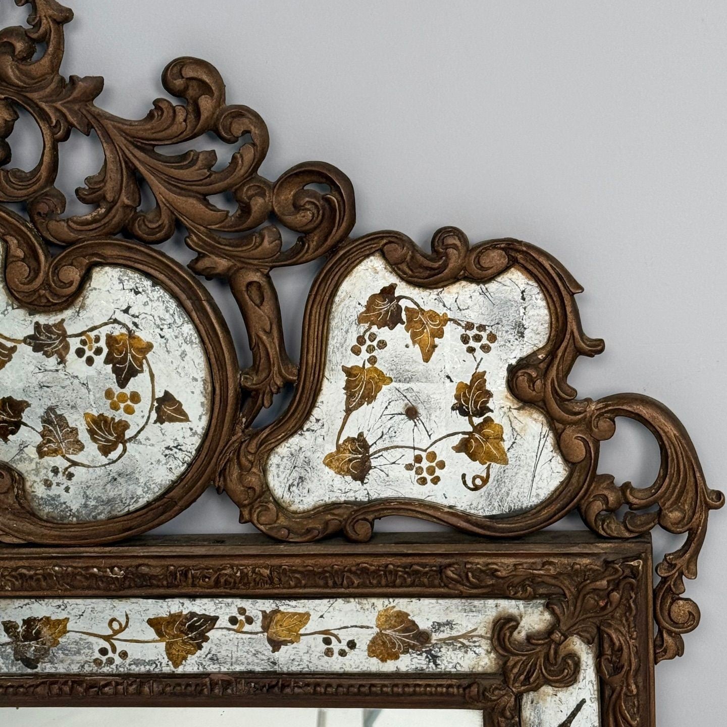 Maison Jansen, Hollywood Regency, Eglomise Wall Mirror, Gesso, Etched Glass