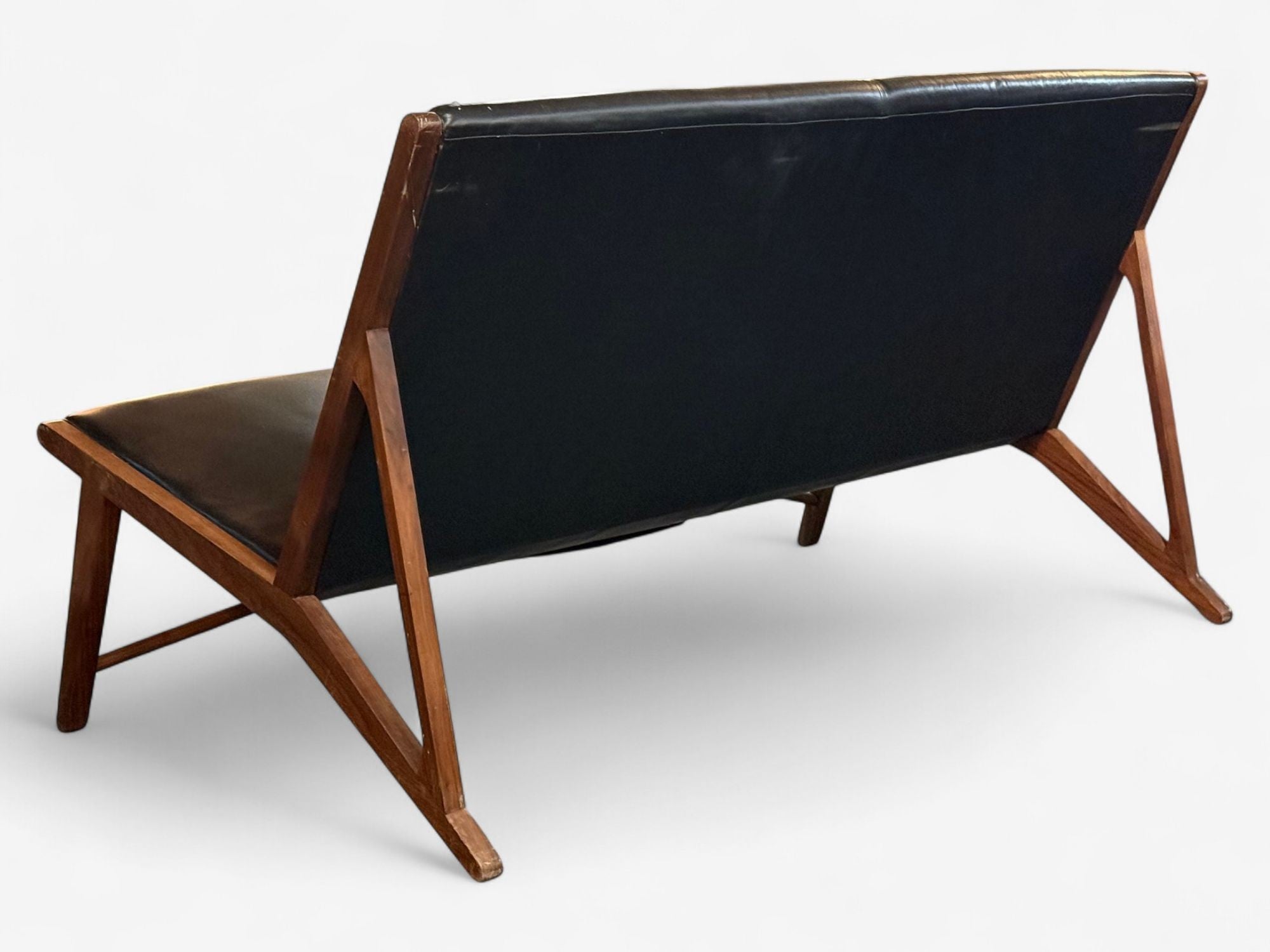 Hans J. Wegner Style, Teak, Leatherette, Settee, Denmark, 1950s