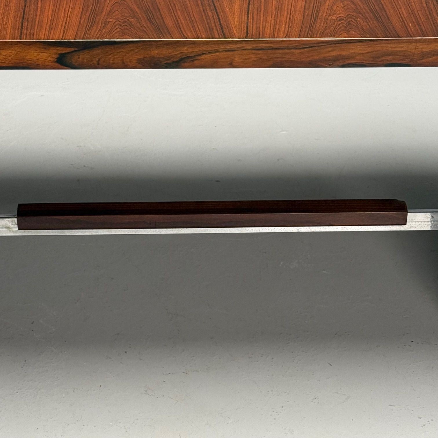 Italian Mid-Century Modern, Demilune Writing Desk, Rosewood, Steel, Italy, 1950s