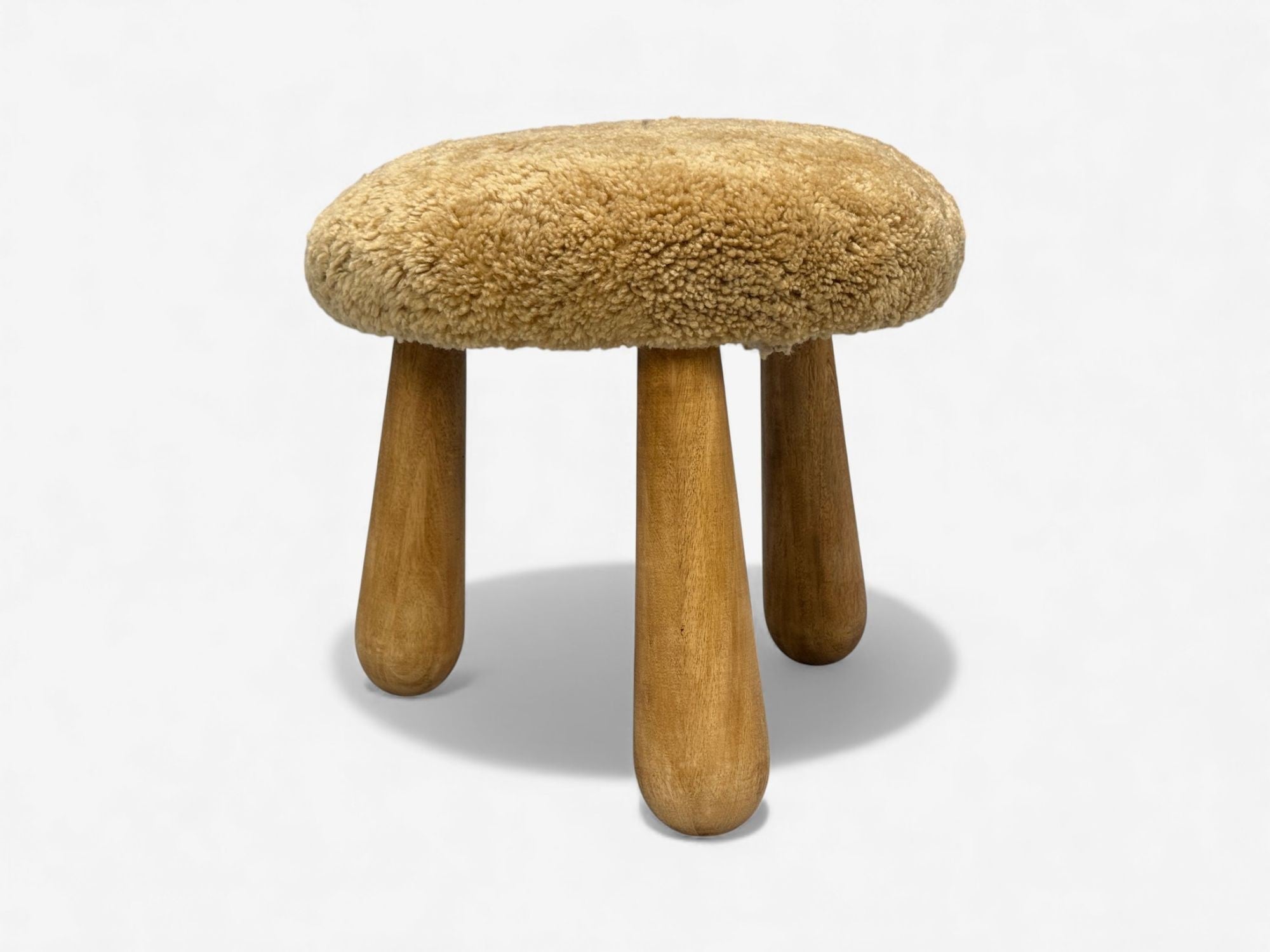 Danish Modern Style, Honey Sheepskin, Maple, Shearling Footstools, USA, 21st c.