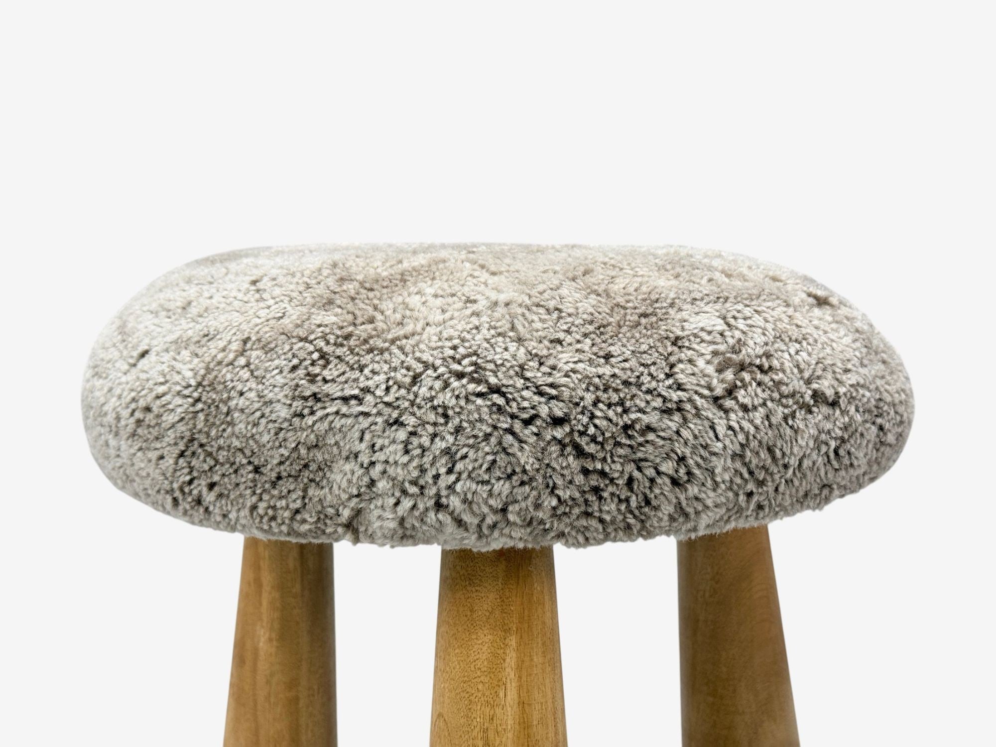 Danish Modern Style, Gray Sheepskin, Maple, Shearling Footstools, 21st c.