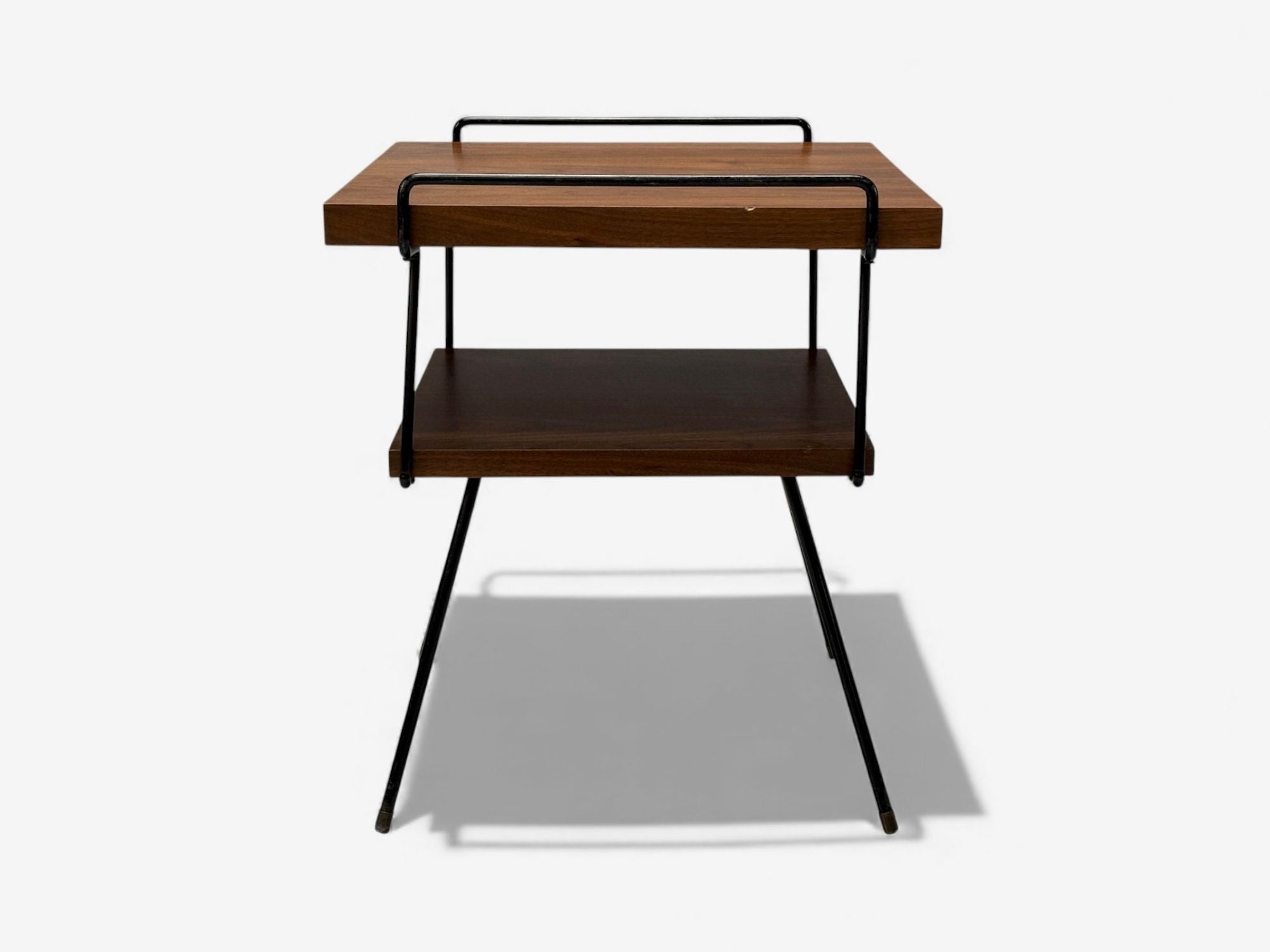 Tony Paul Style, Lacquered Iron, Walnut, Side Tables, USA, 1960s